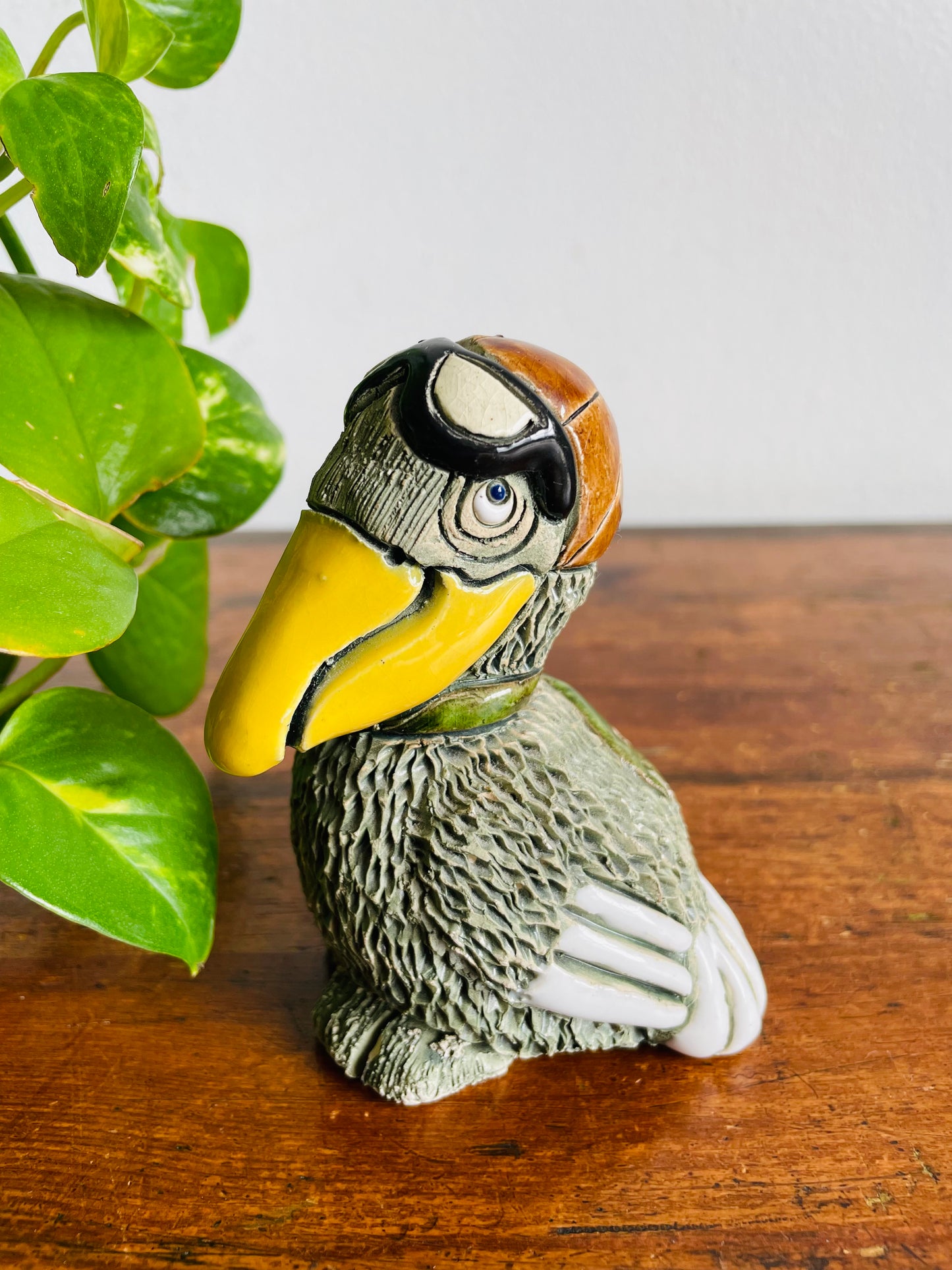 Vintage Artesania Rinconada Uruguay Pottery Aviator Pelican Figurine