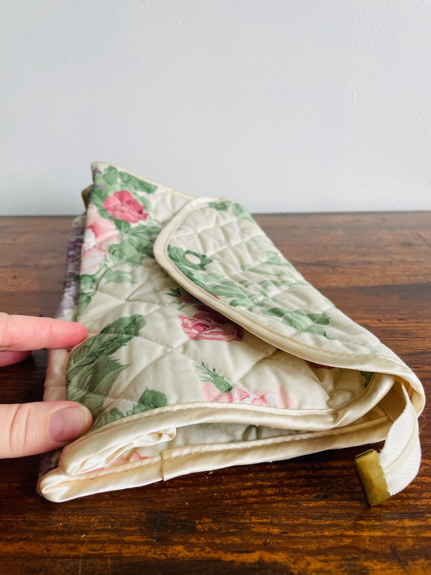 Quilted Floral Fabric Toiletry Case or Travel Bag with Lined Interior - Zips & Snaps Closed