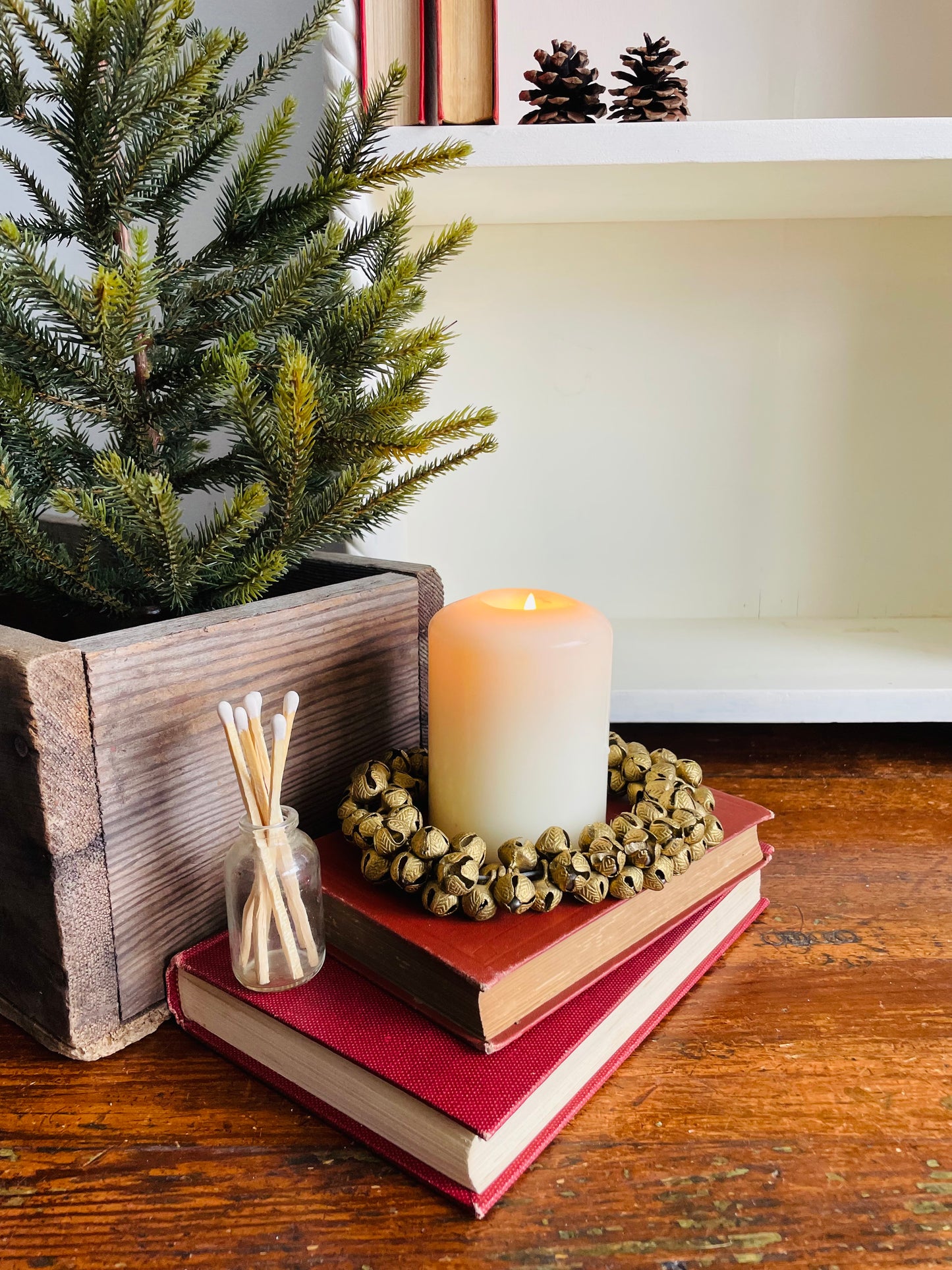 Vintage Heavy Wreath of Solid Brass Mini Jingle Bells on Sturdy Wire - Great to Hang or Hold a Candle!