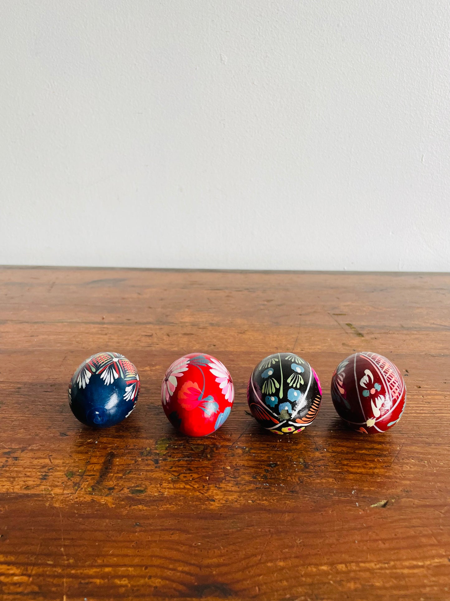 Hand Painted Wood Eggs with Various Designs - Set of 4