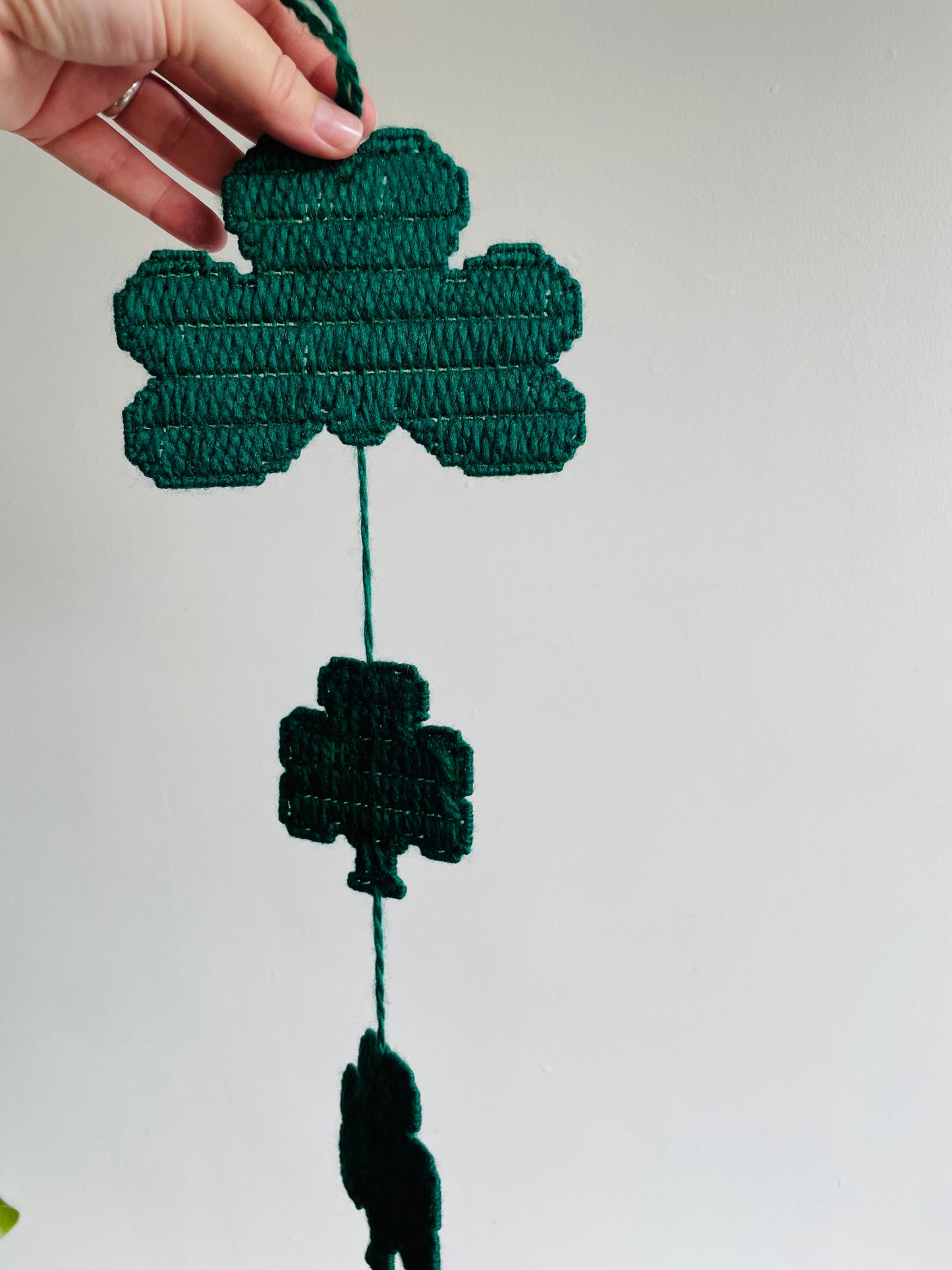 St. Patrick's Day Holiday Bundle of Plastic Canvas Art Decorations - Hanging Strings of Shamrocks - Set of 4