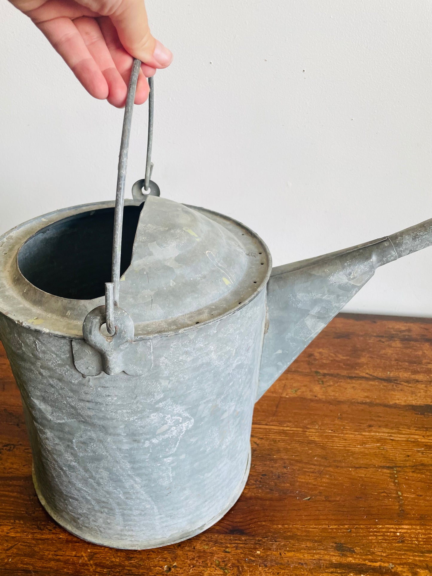 Vintage Large Zinc Galvanized Metal Watering Can with Pour Spout- Outdoor Use & Rustic Garden Decor - Tested & Holds Water