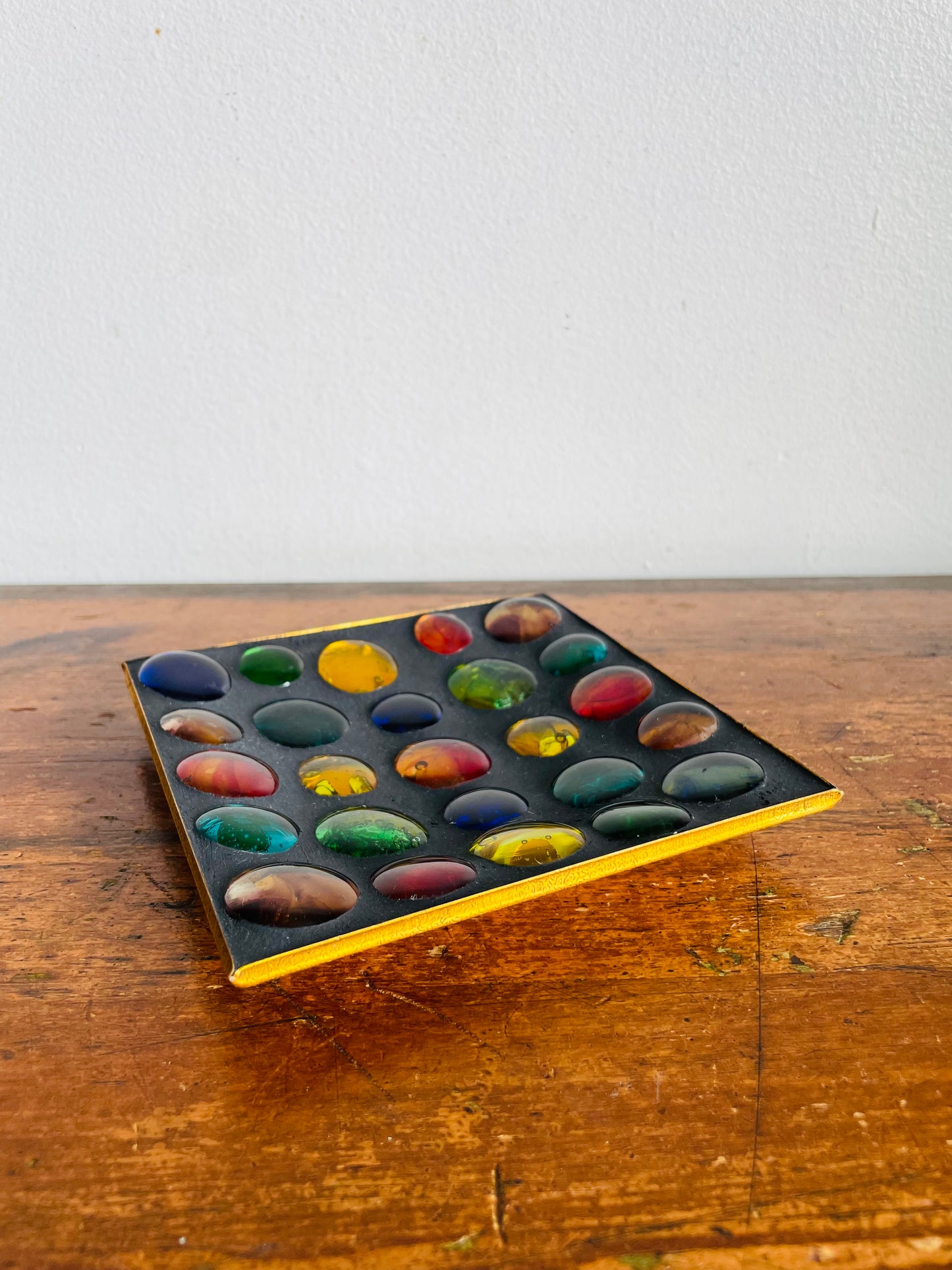 Vintage 1960s Multicoloured Glass Cabochon Pebble Catchall Trinket Dish