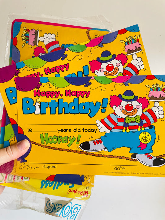 Vintage 1987 School Teacher Classroom Supplies - Blank Happy Birthday Certificates - 13 Sheets - Trend Enterprises Inc.
