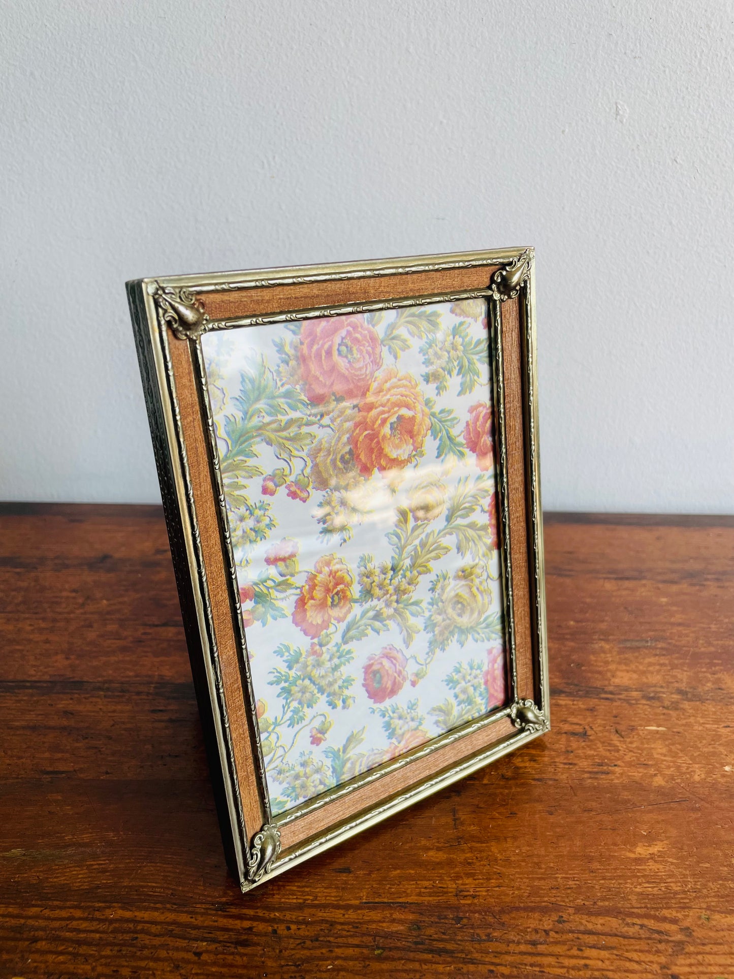 Brass & Wood Picture Frame with Beautiful Ornate Details - Can Prop or Hang