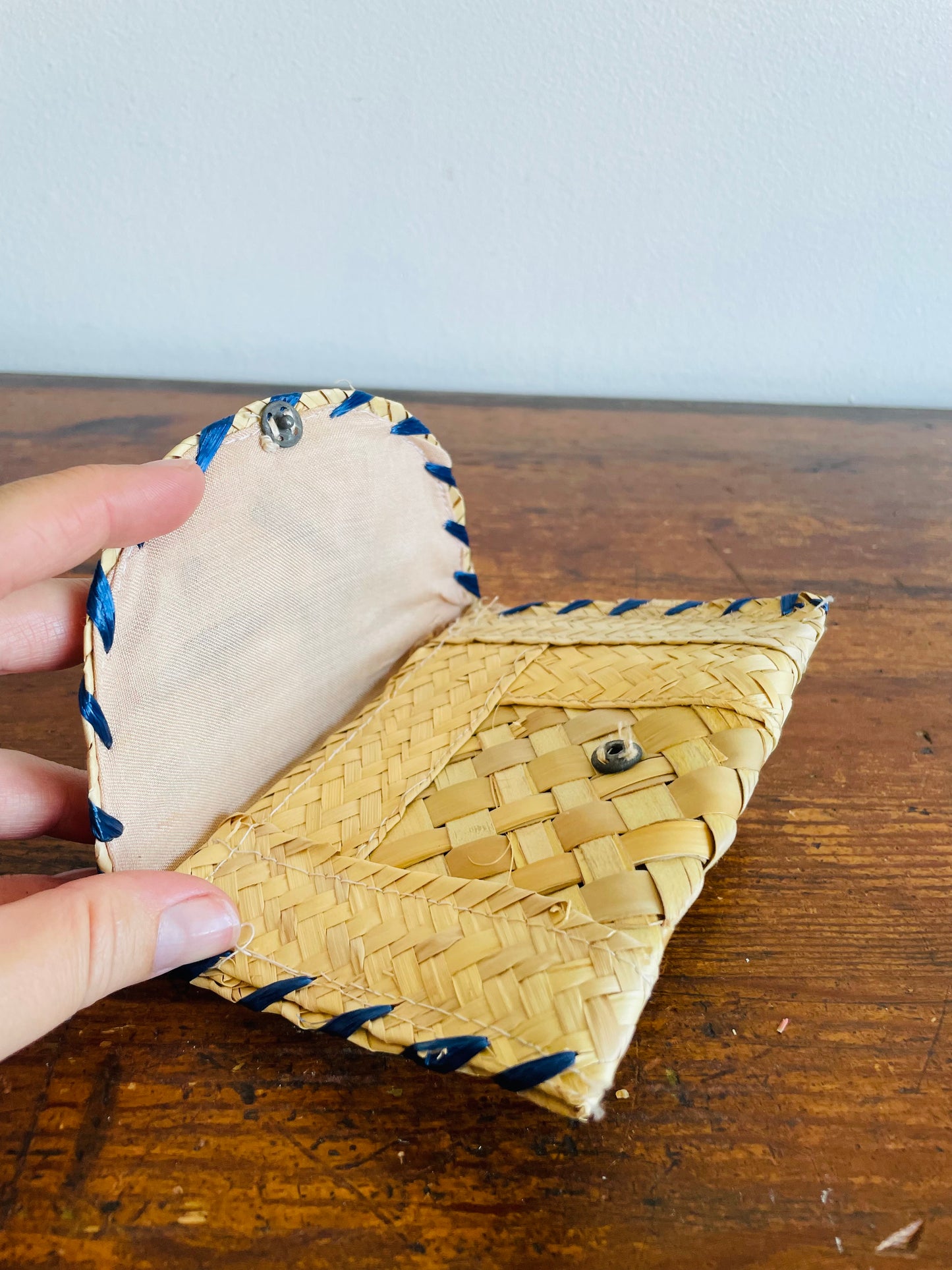 Woven Straw Wallet Pouch with Raffia & Coloured Sea Shells