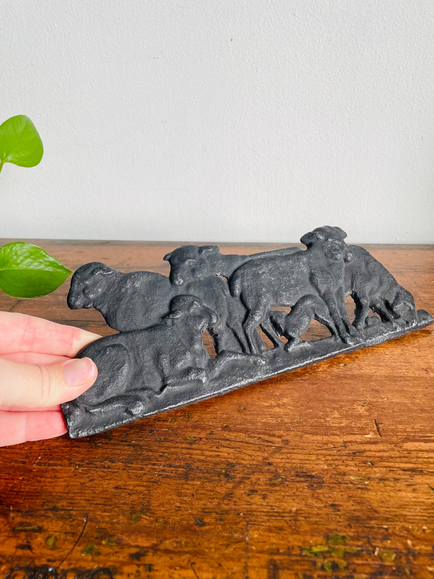 Vintage Very Sturdy & Heavy Cast Iron Wall Relief Plaque Picture - Herd of Sheep in Black Silhouette