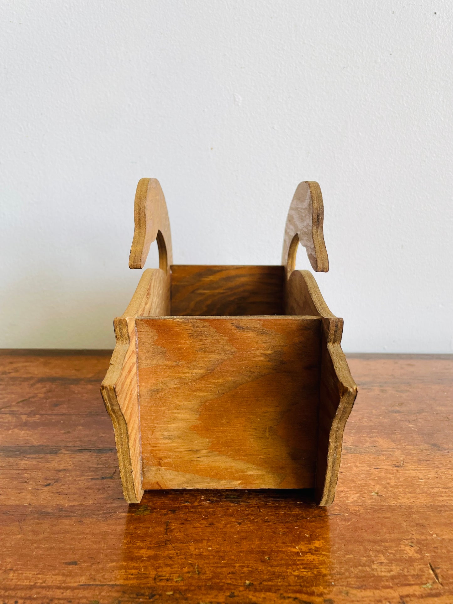 Vintage Folk Art Wood Swan Caddy Box Holder with Heart & Leaf Design - Trinkets, Planter, Napkins, Etc.