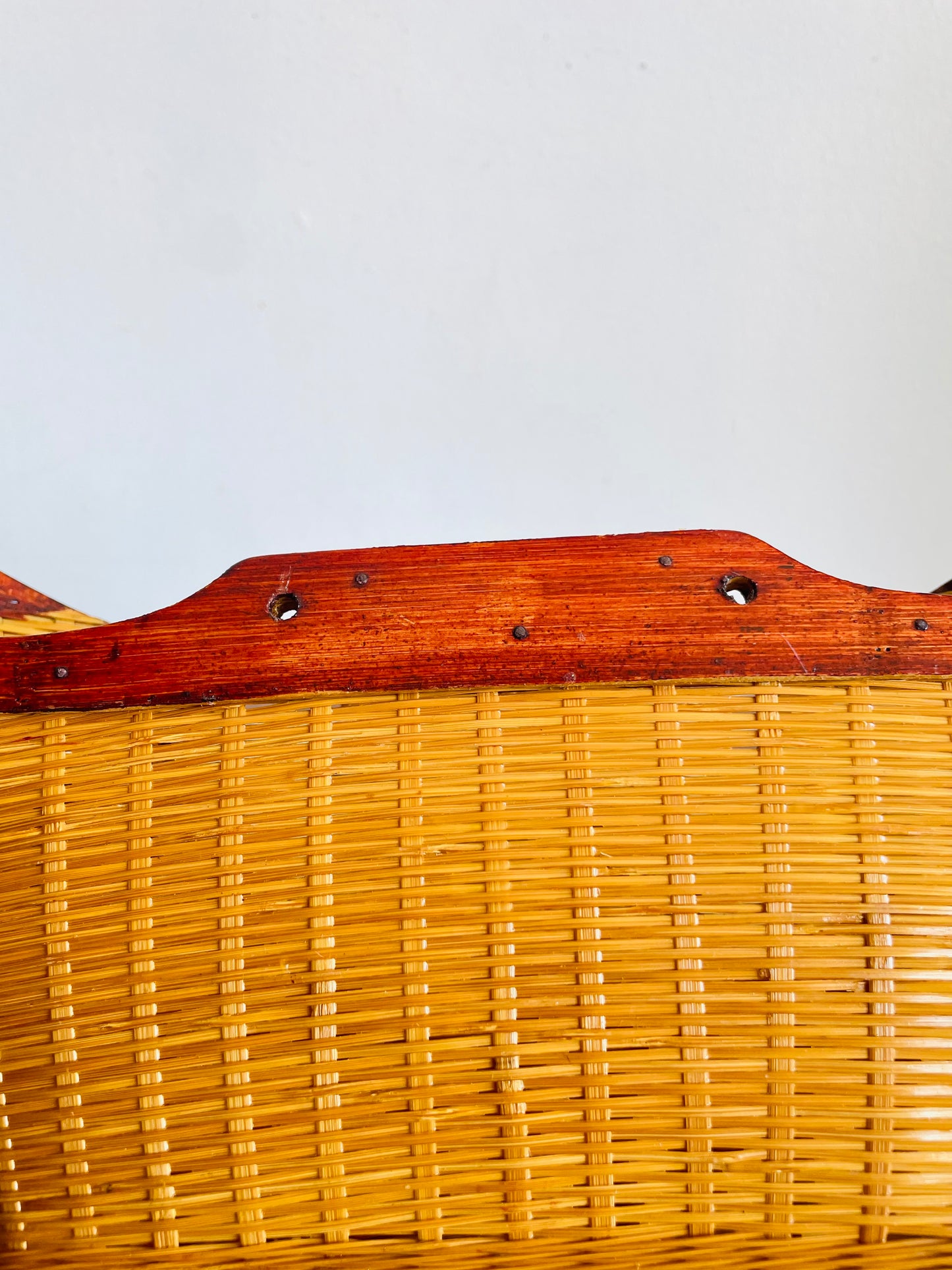 Vintage 1970s Wicker Wood Owl Wall Pocket Basket - Can Stand or Hang on Wall - 15" Wingspan - No Shipping