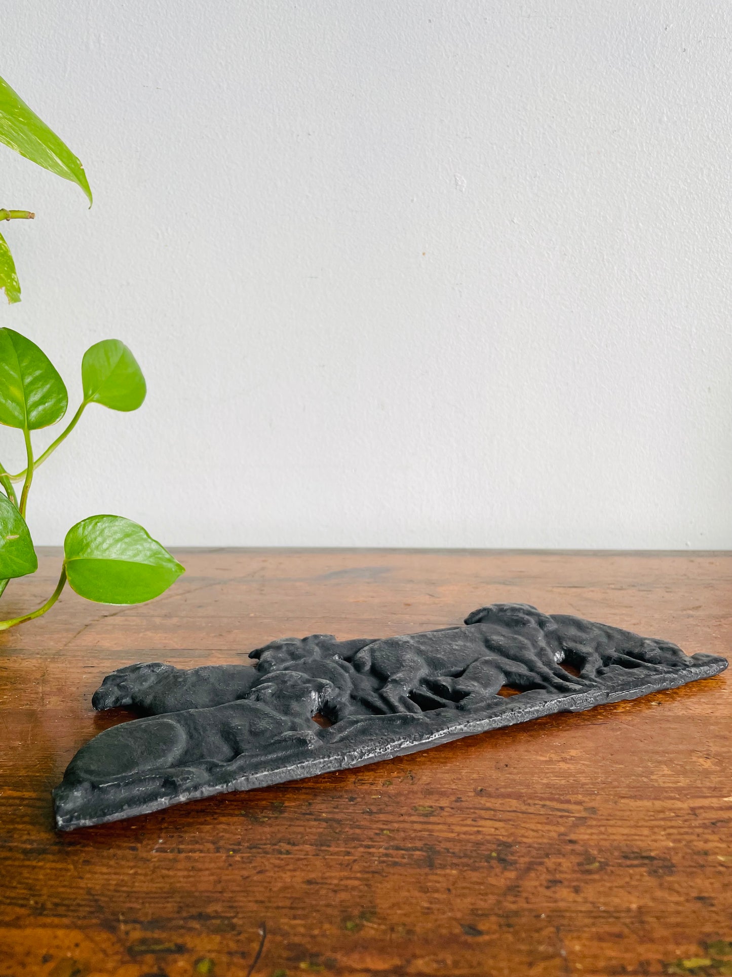 Vintage Very Sturdy & Heavy Cast Iron Wall Relief Plaque Picture - Herd of Sheep in Black Silhouette