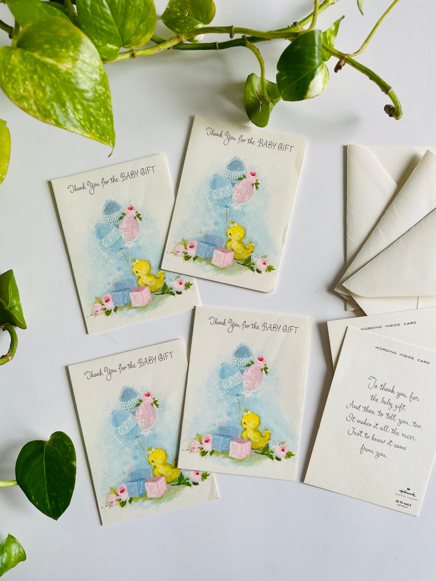 Vintage Collection of Unused Thank You For The Baby Gift Cards - Hallmark Coutts Canada - 4 Cards / 3 Envelopes