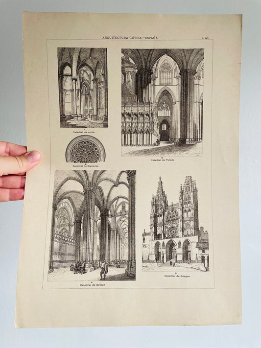 Gothic Architecture of Spain Page Print from Book # 2 - Found in Lisbon, Portugal