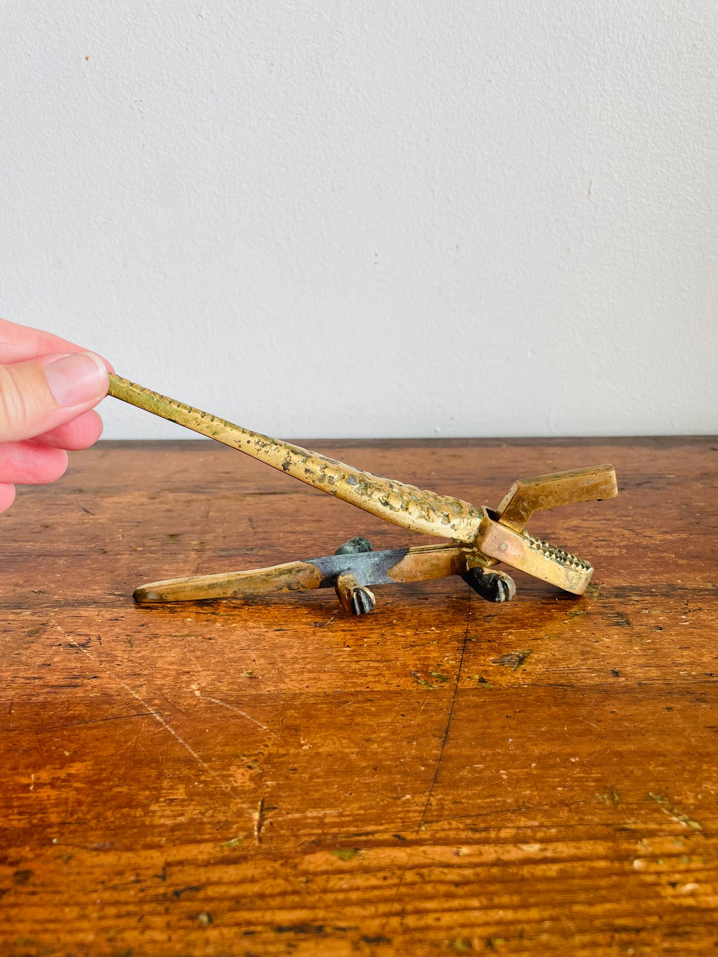 Vintage Solid Brass Alligator Nutcracker with Tarnish / Sold As-Is