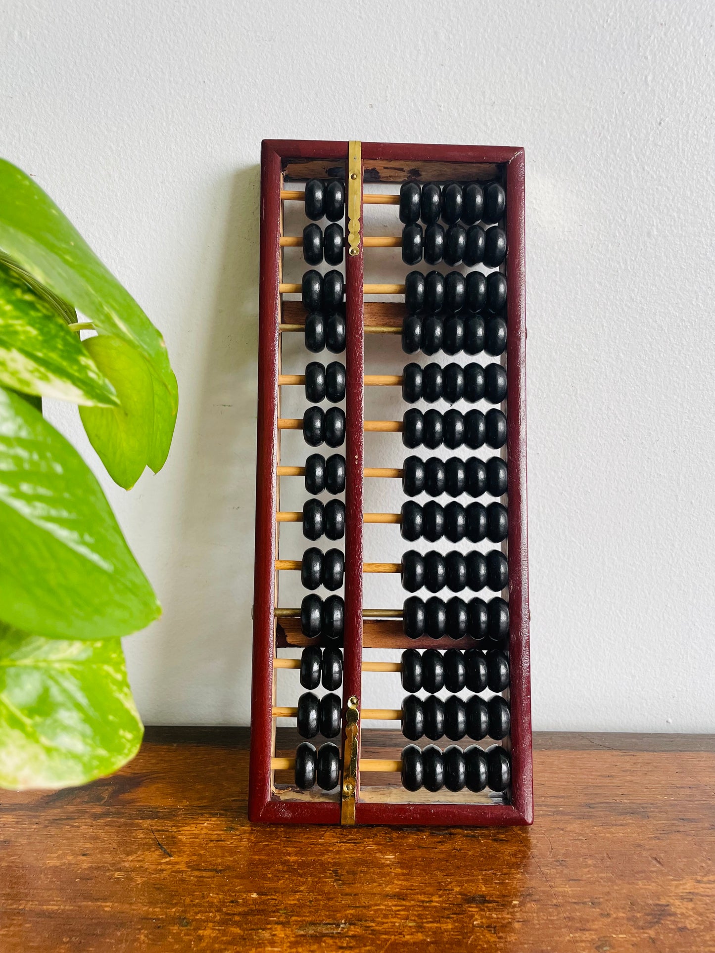 Wood Abacus Counting Beads with Frame & Brass Hardware