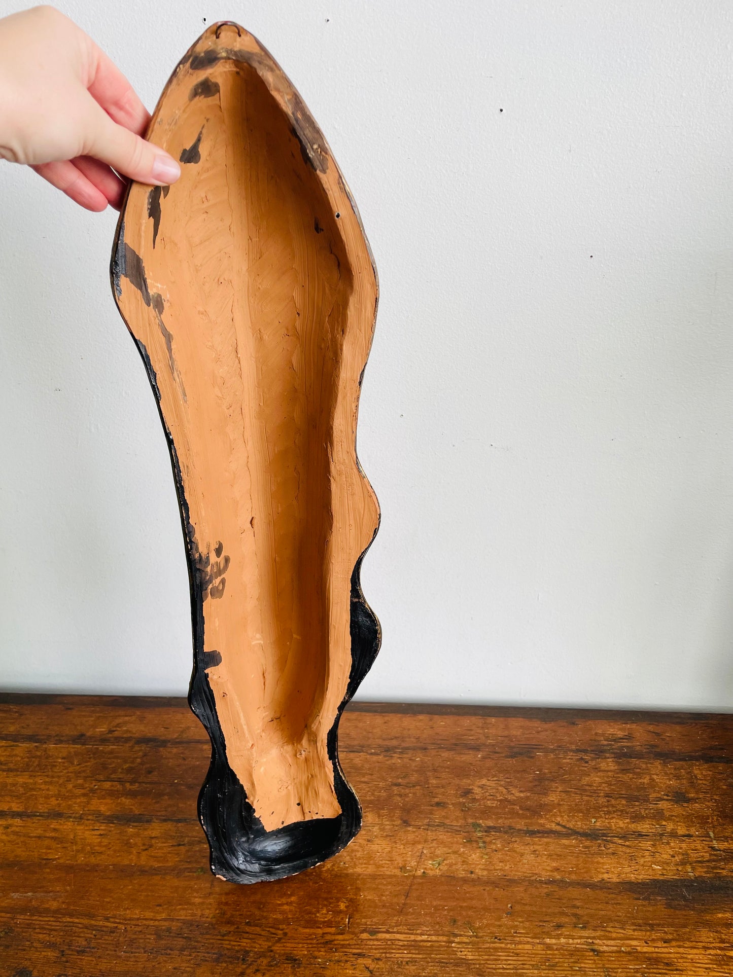 Vintage Stunning Long & Narrow Terracotta Clay Painted Gold Wall Hanging Face Sculpture - No Shipping