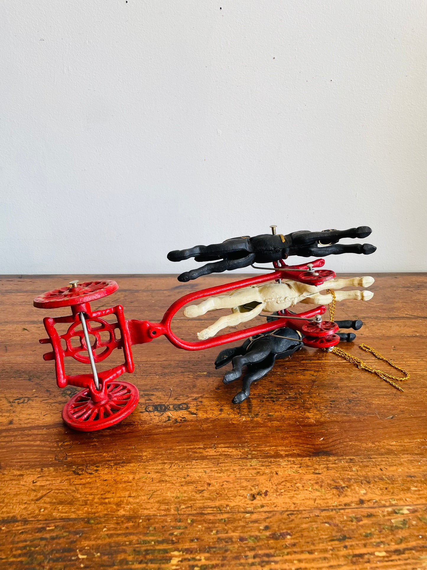 Vintage Hubley Cast Iron Three Horse Drawn Patrol or Fire Wagon with Driver Figure - Please Read
