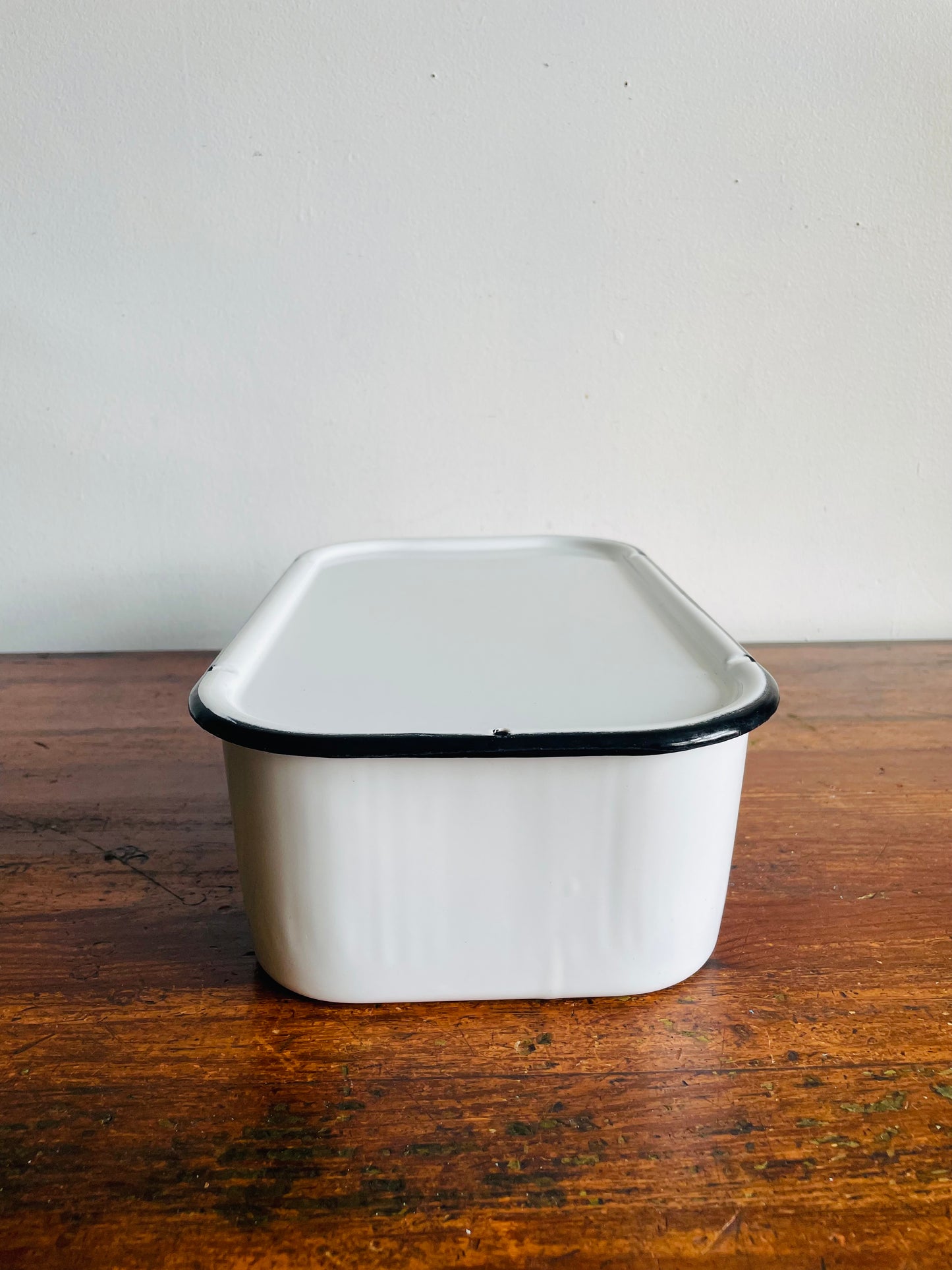 Vintage White with Black Trim GSW Opal Enamelware Refrigerator Box with Lid - Made in Canada by General Steel Wares Limited