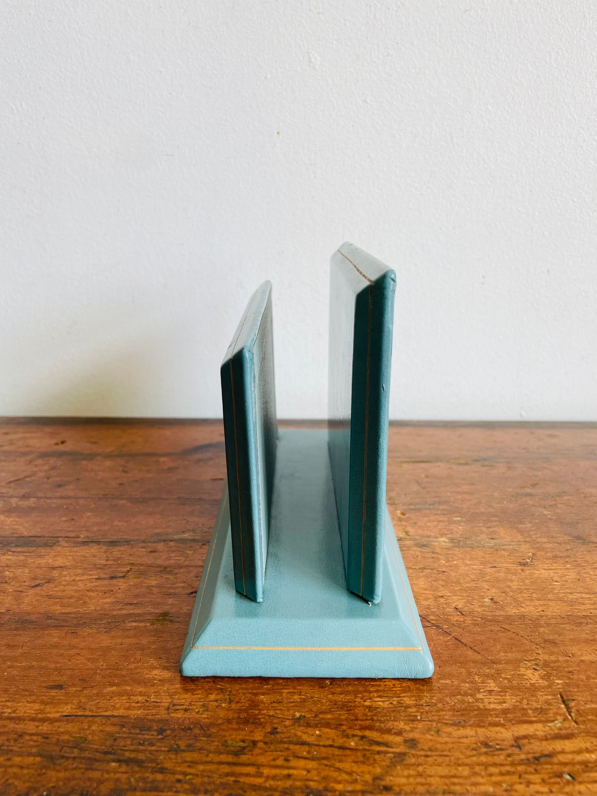 Vintage C.P. Leathercrafts New York Blue & Gold Leather Office Desk Organizer / Mail Letter Card Holder