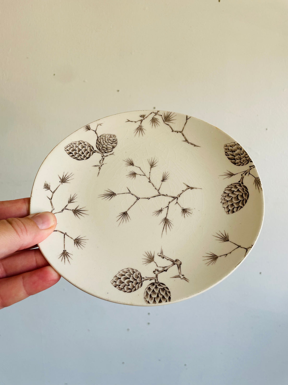 Vintage Wood & Sons "North Woods" Pattern Plate with Pinecone Design - Engraved by Hand - Made in England