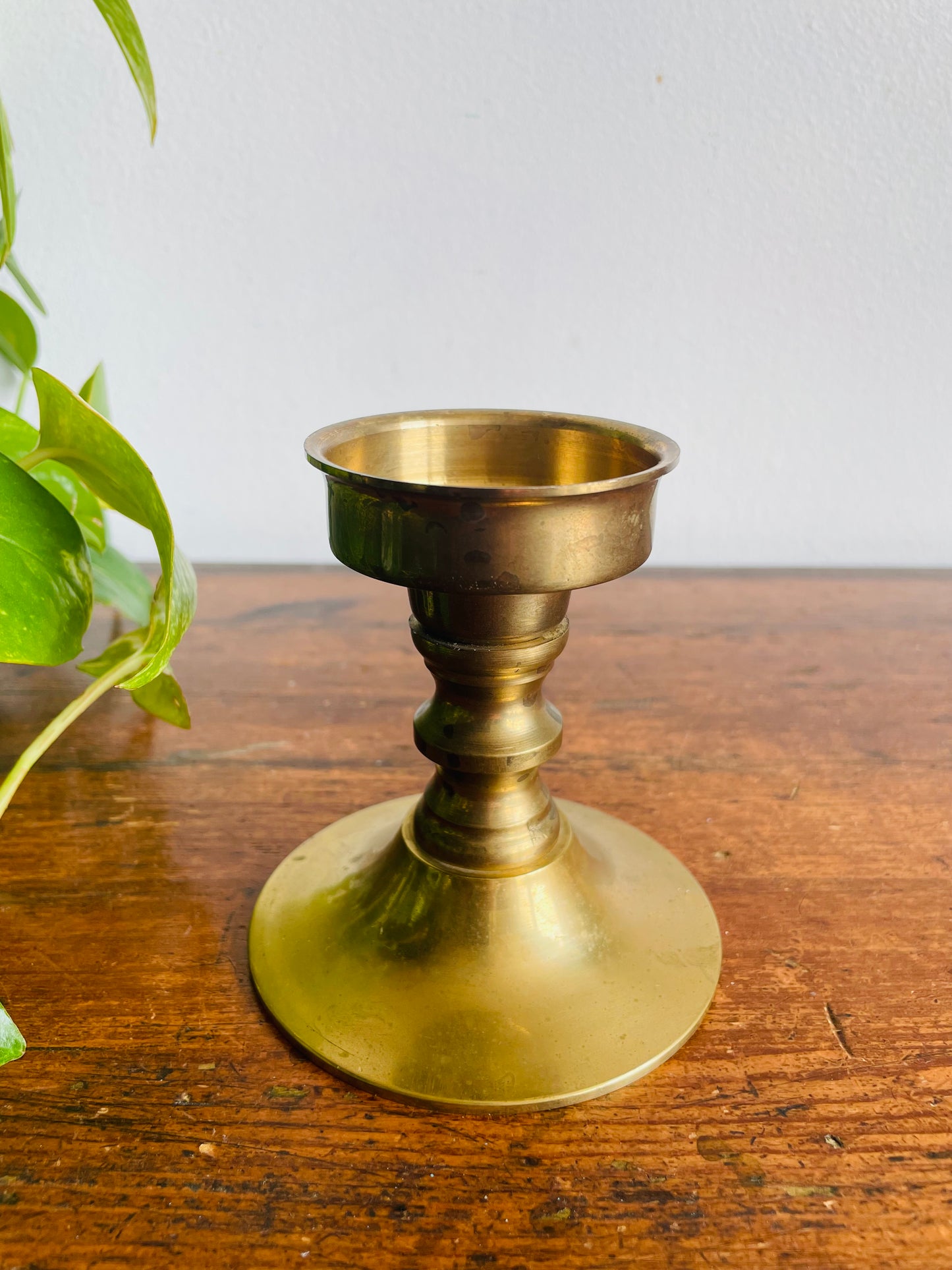 Vintage Heavy & Sturdy Solid Brass Candle Holder with Spindle & Round Base - Can Hold Tapers or a Slim Pillar Candle