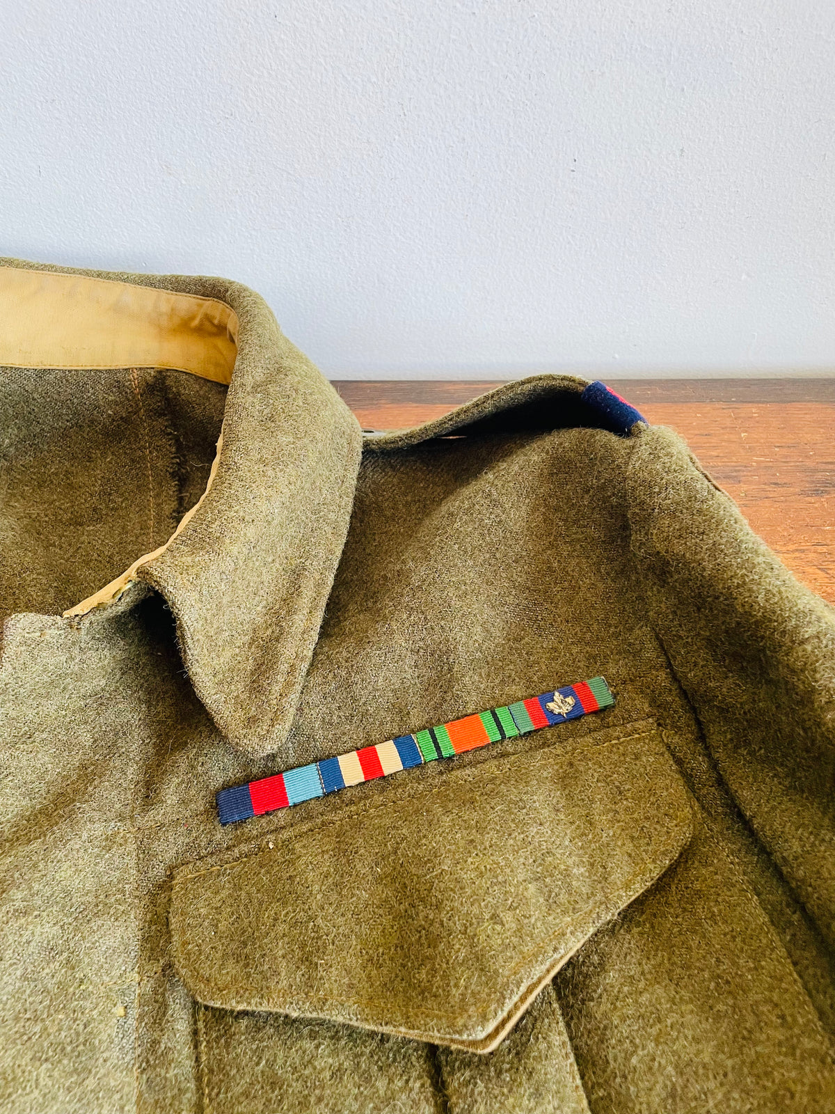 Vintage WW2 1943 Battle Dress Blouse Serge Wool Shirt - Size 6 - 8 LAA RCA - 8th Light Anti-Aircraft Regiment - Royal Canadian Artillery - Made by Hyde Park Clothes Limited Montreal