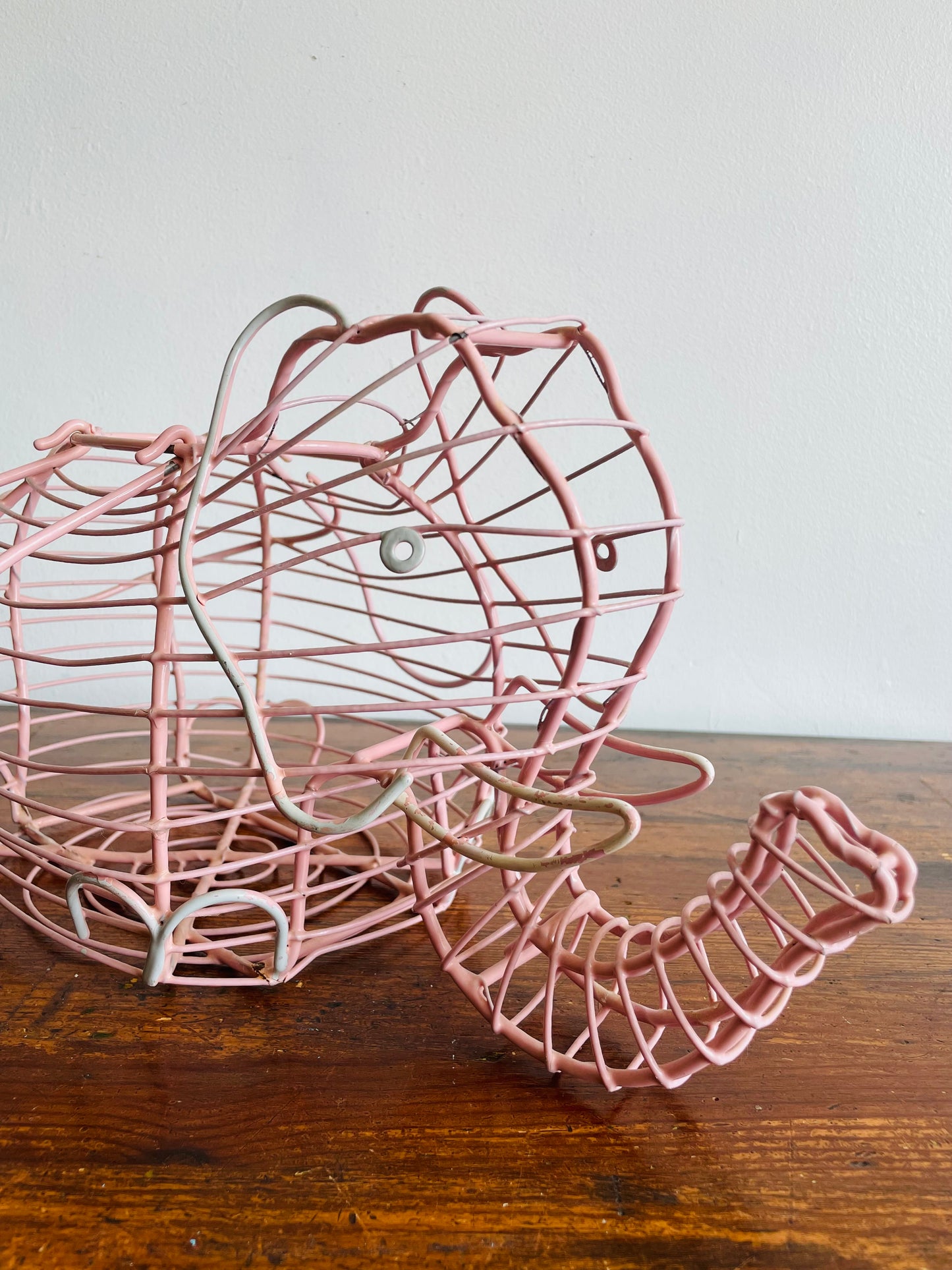 Pink Metal Elephant Egg Basket - Great for Eggs, Fruit, Vegetables, Plant, or Easter!