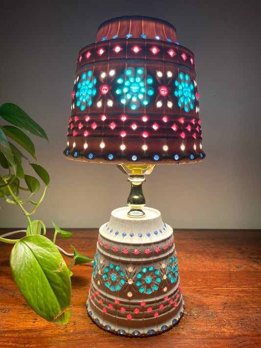 MCM Plastic Lawnware Table Lamp with Brightly Coloured Beads - Pink, Blue & Clear