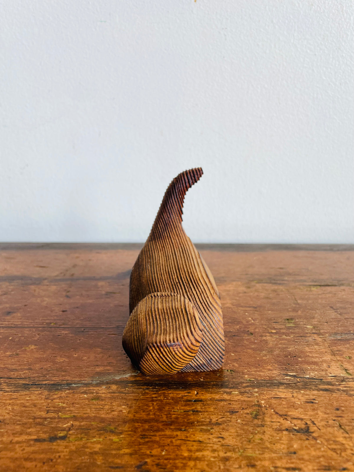 Vintage Canadian Folk Art Carved Cedar Wood Cat Figurine