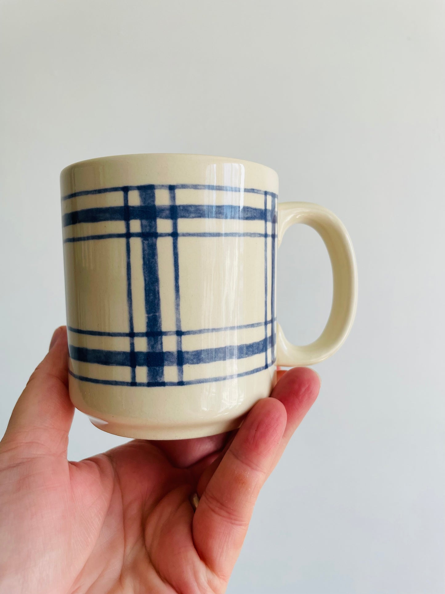 Eaton Home Blue Checkered Tartan Pattern Mugs - Set of 4 - # 1