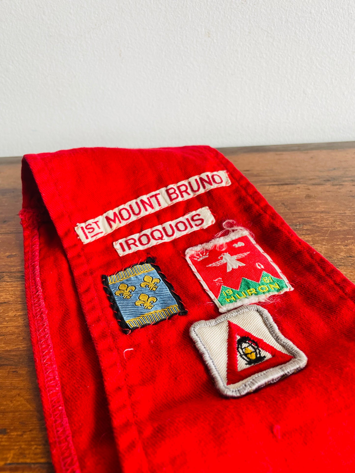 1960s Boy Scouts of Canada Red Merit Badge Sash with 7 Patches - 1st Mount Bruno Iroquois