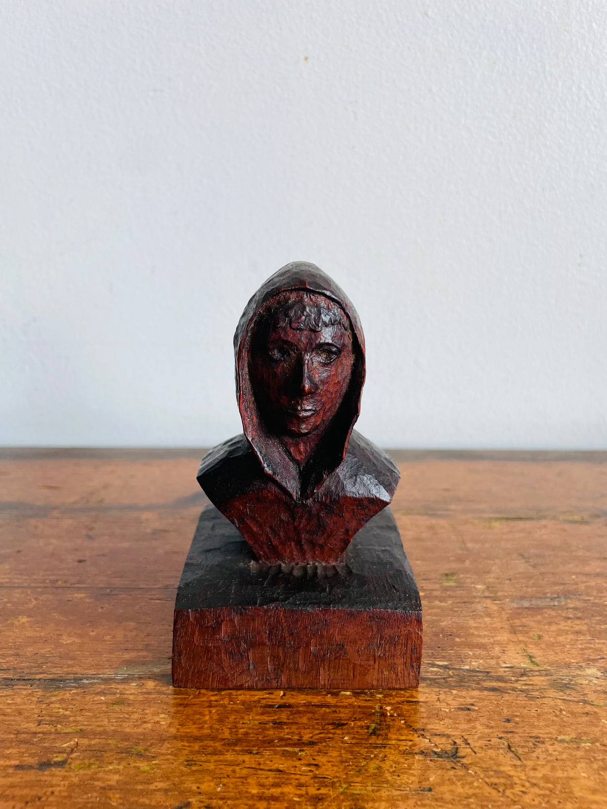 Vintage Stunning Artist Signed Dark Wood Sculpture Bust Statue of Person - Hand Carved From a Single Piece of Wood