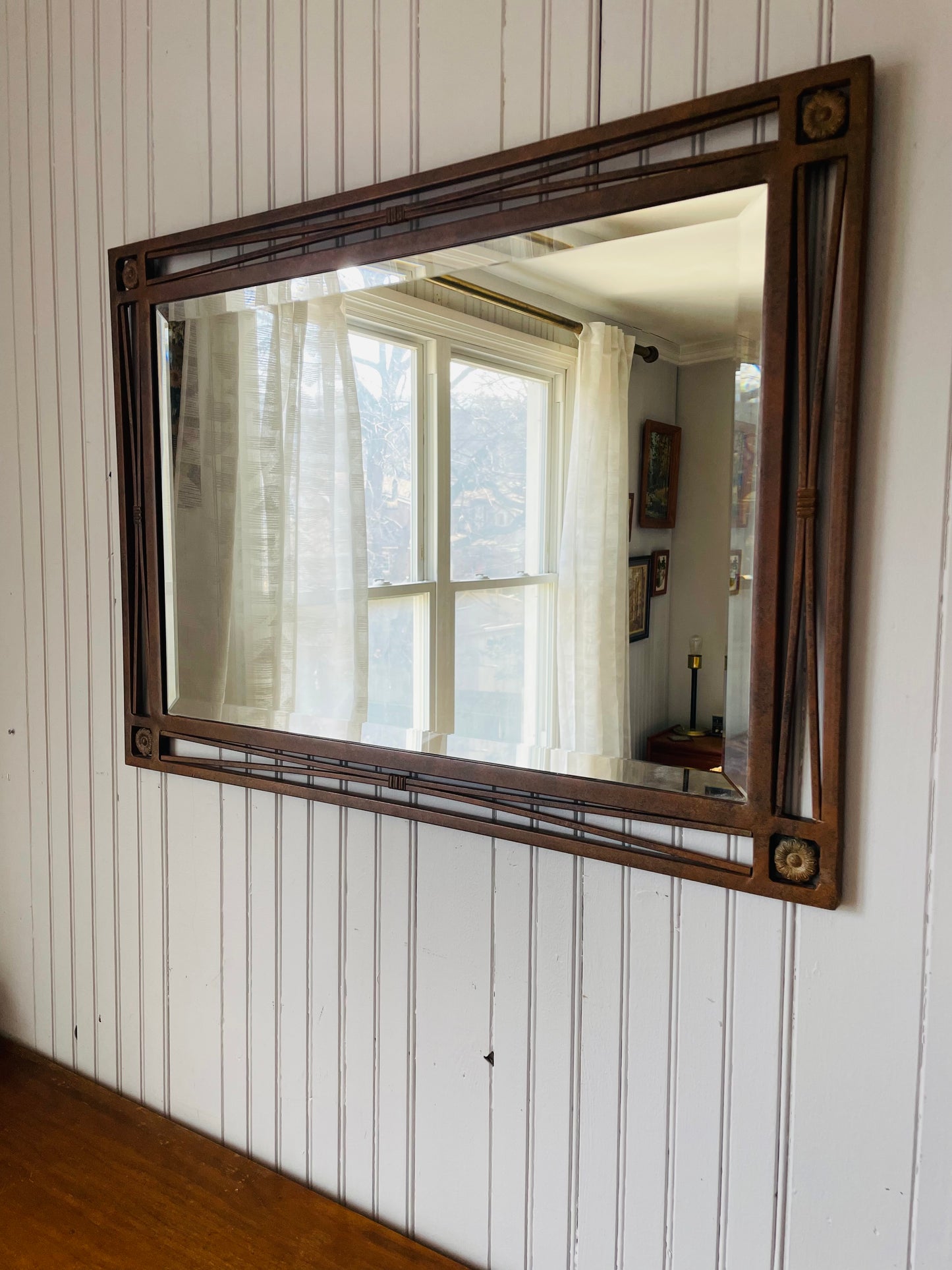 Brown Metal Mirror with Flower Design - PICK-UP ONLY