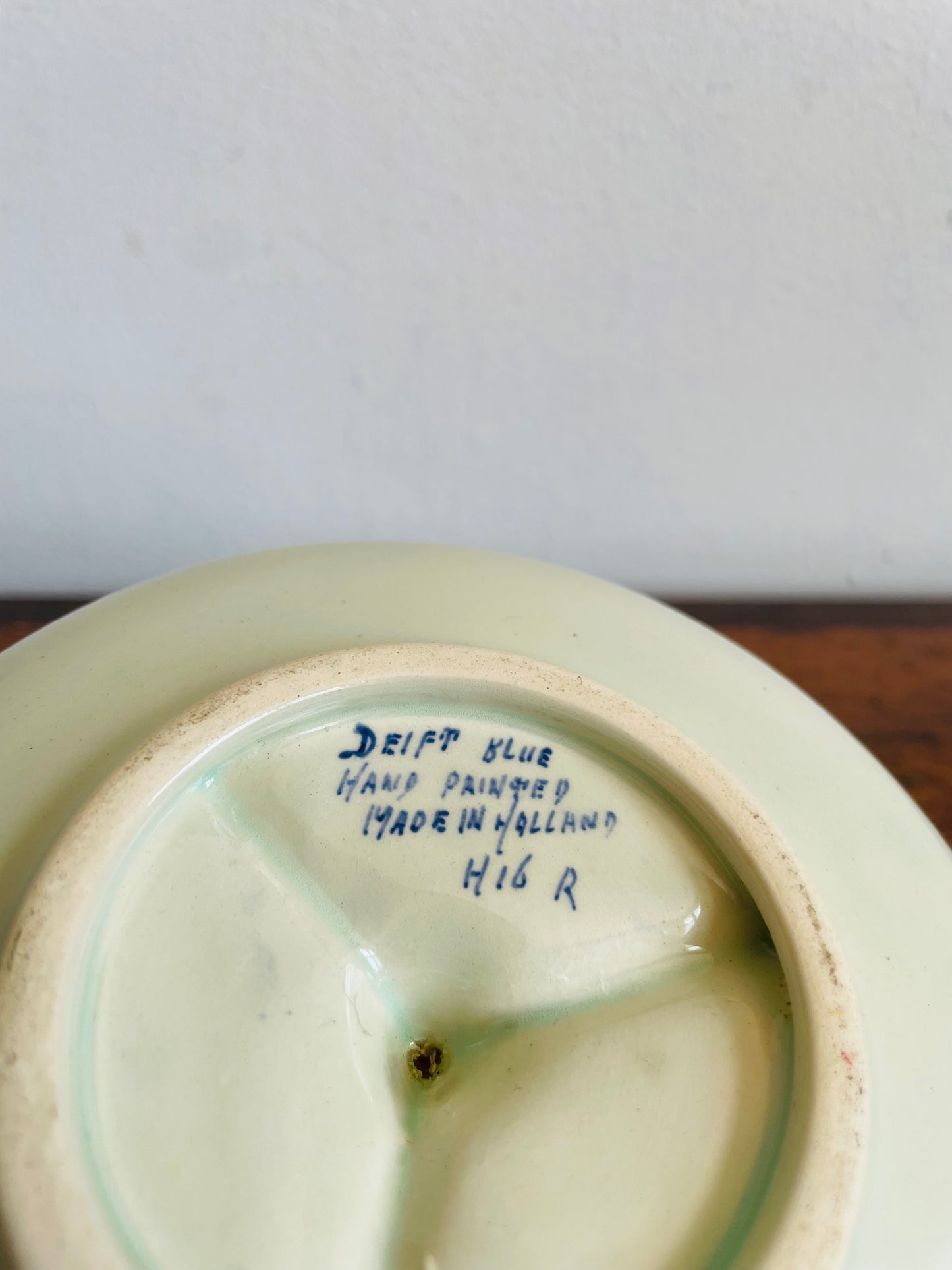 Vintage Delft Blue Hand Painted Divided Trinket Bowl Dish with Handle - Made in Holland