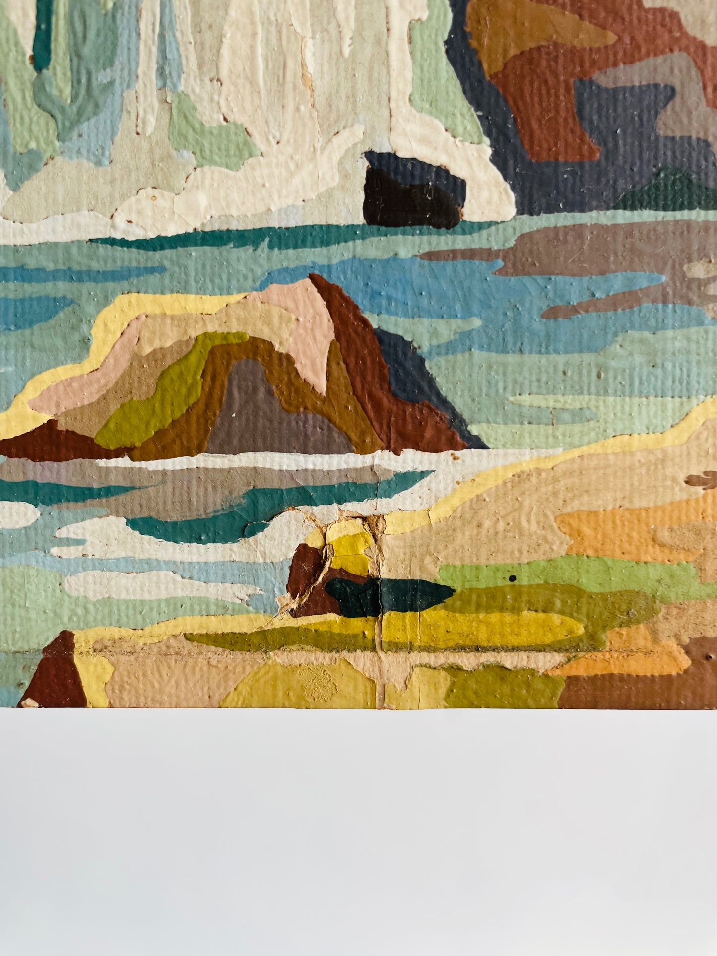 Vintage 1960s Paint by Number (PBN) Picture on Board of Waterfall in Forest - 8" x 10"