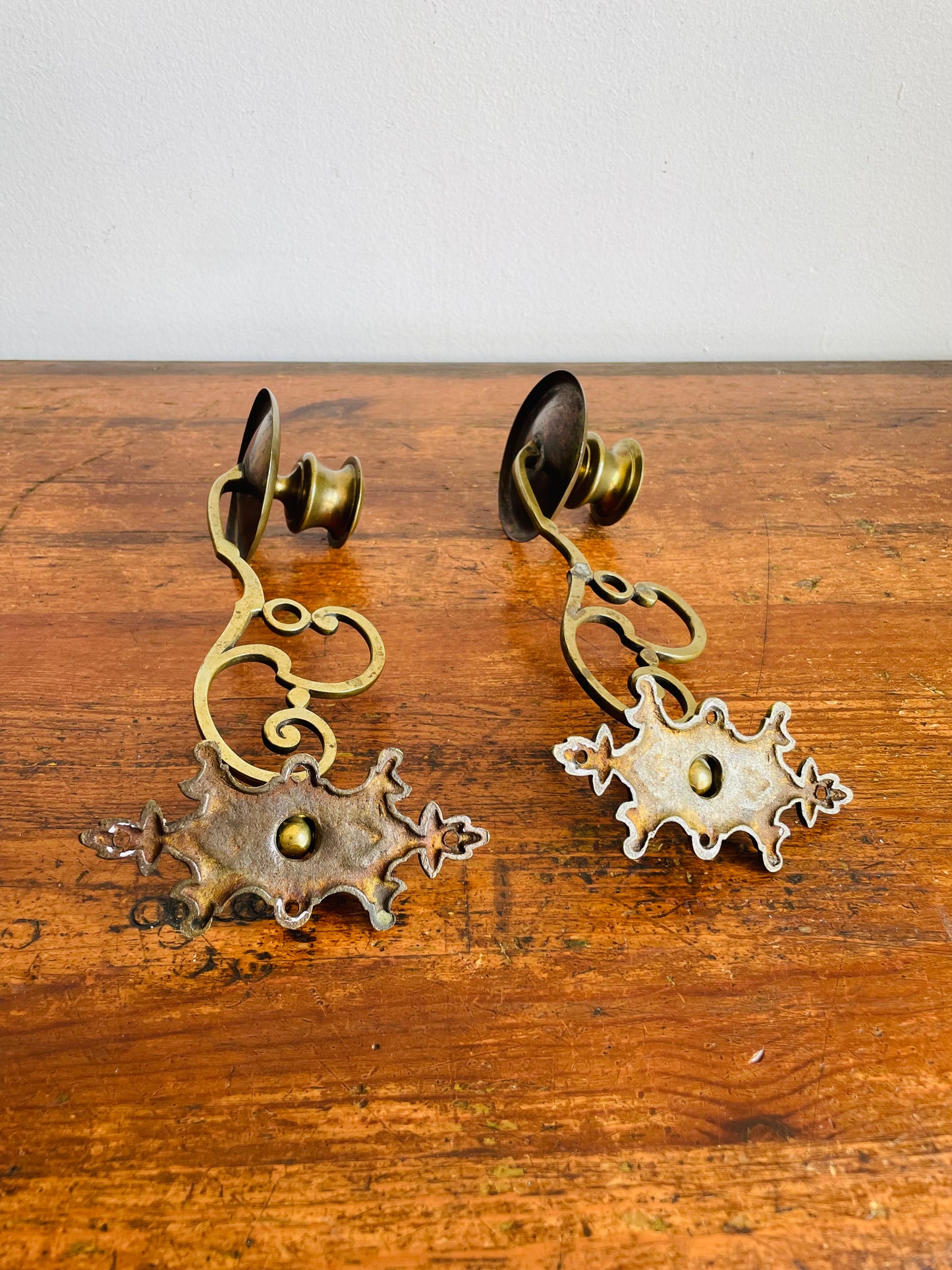 Vintage Wall Mount Solid Brass Candle Holder Piano Sconces with Scroll-Work Arms & Swing Mechanism - Can Rotate 180 Degrees - Set of 2