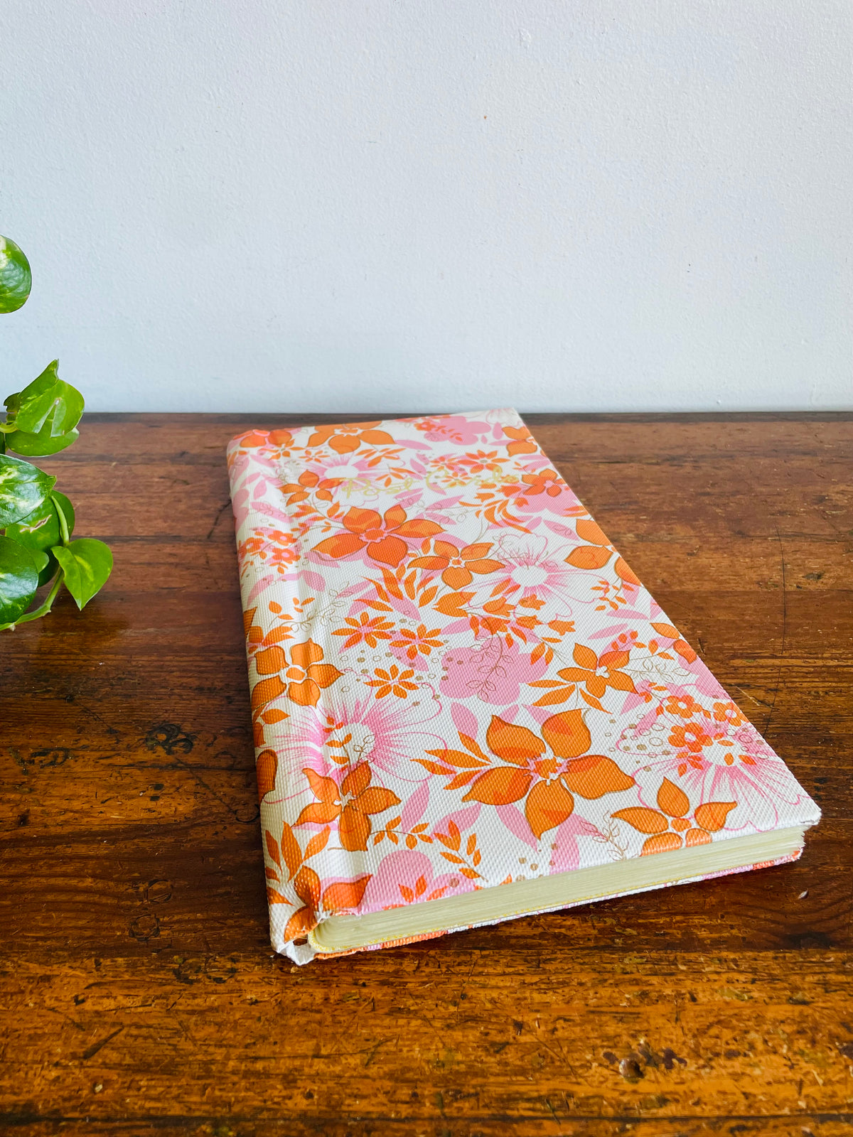 Vintage Groovy Flower Power Postcard Photo Album Scrapbook with White, Orange & Pink Floral Design - Made in Hong Kong