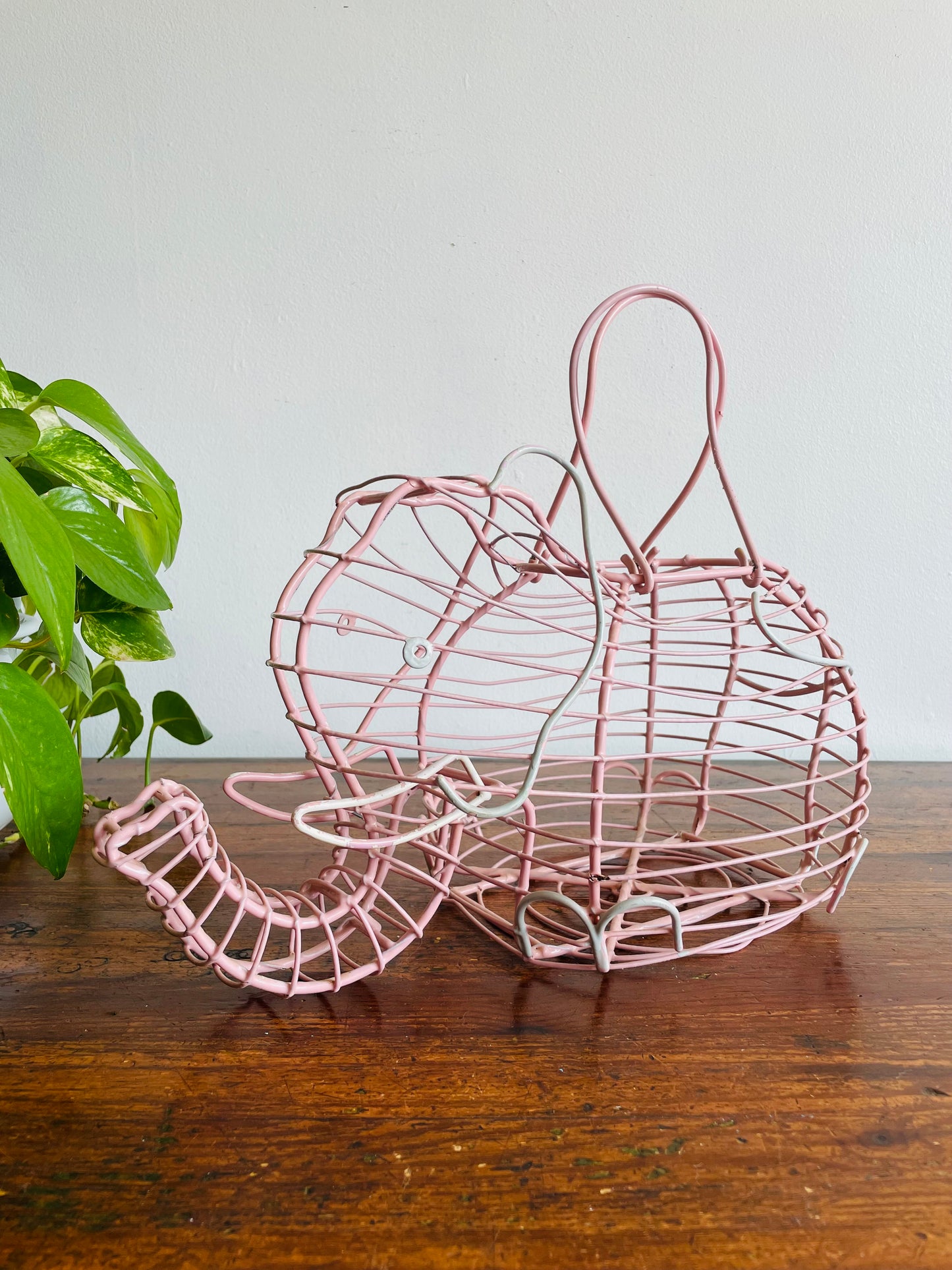 Pink Metal Elephant Egg Basket - Great for Eggs, Fruit, Vegetables, Plant, or Easter!