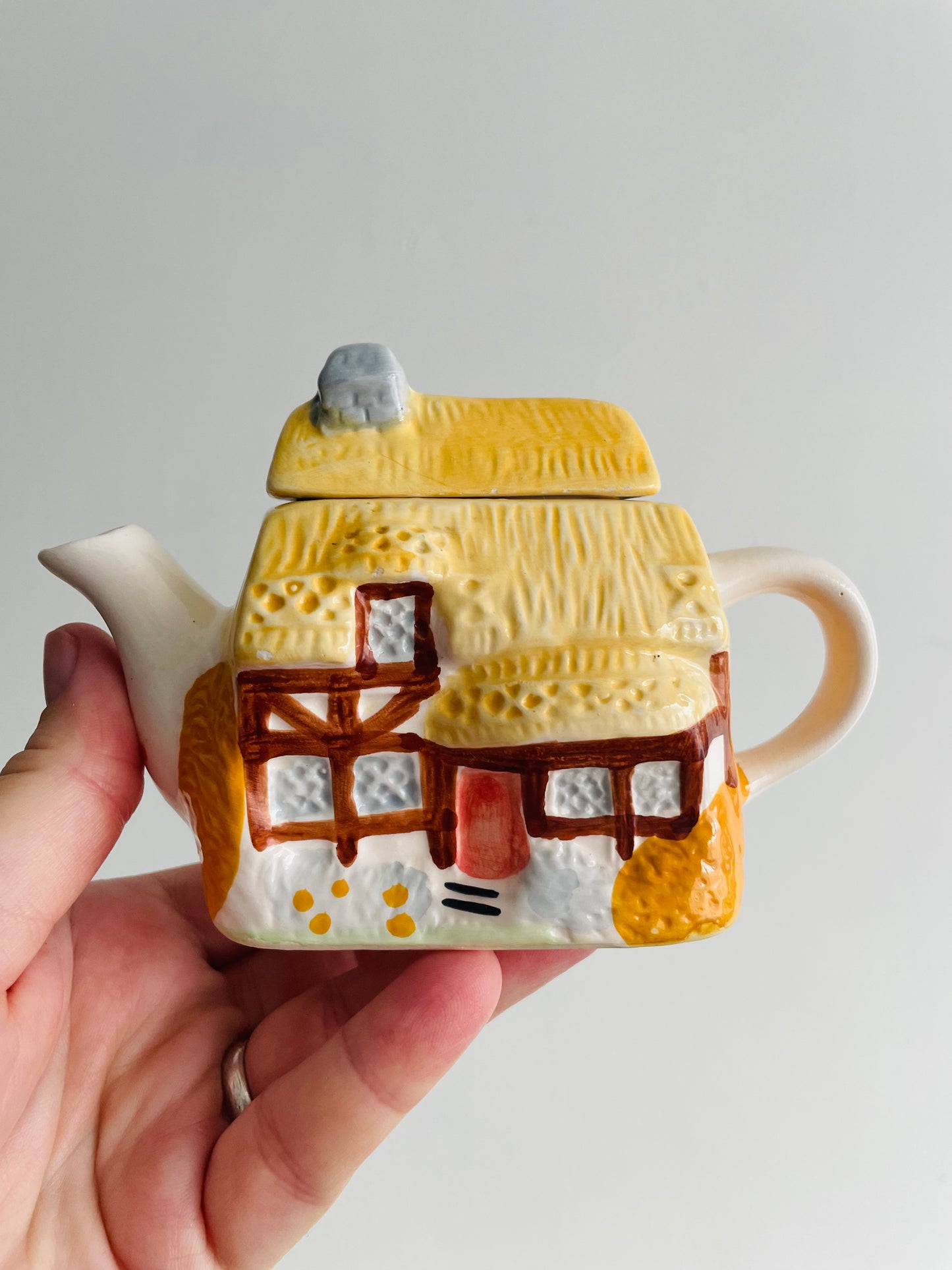 Miniature & Adorable Teapot - Country Cottage with Yellow Thatched Roof