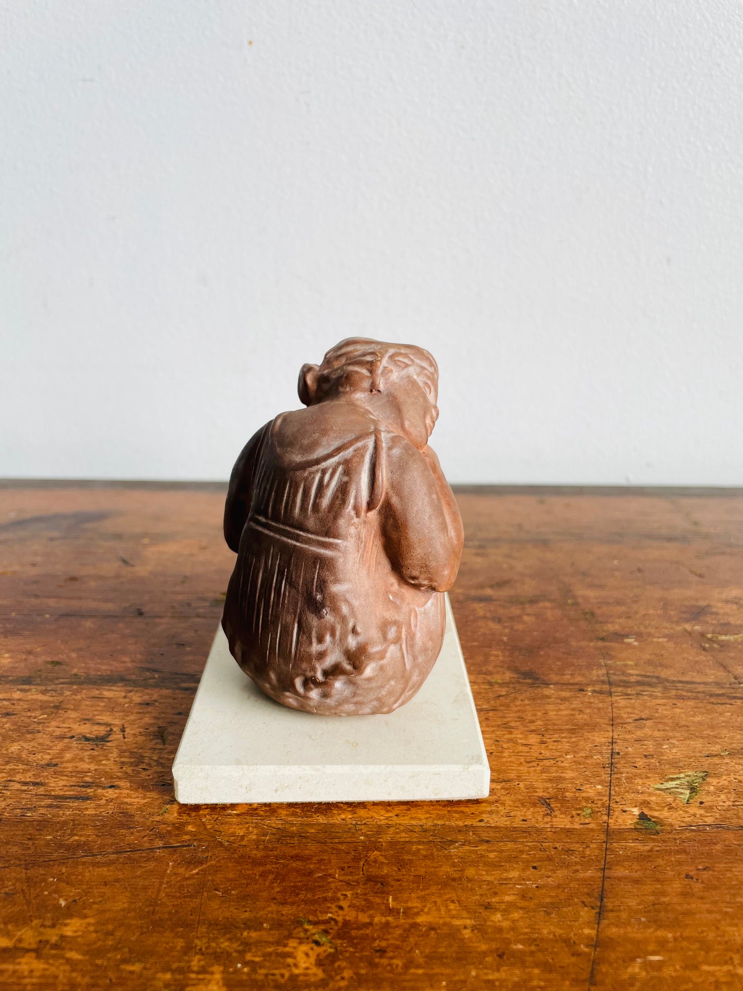 Vintage Tanagra Terracotta Clay Sculpture of Little Sleeping Girl - Greek Statuette - Hand-Patinated Reproduction from Mold Made from Impression of Original Exhibited at the Louvre