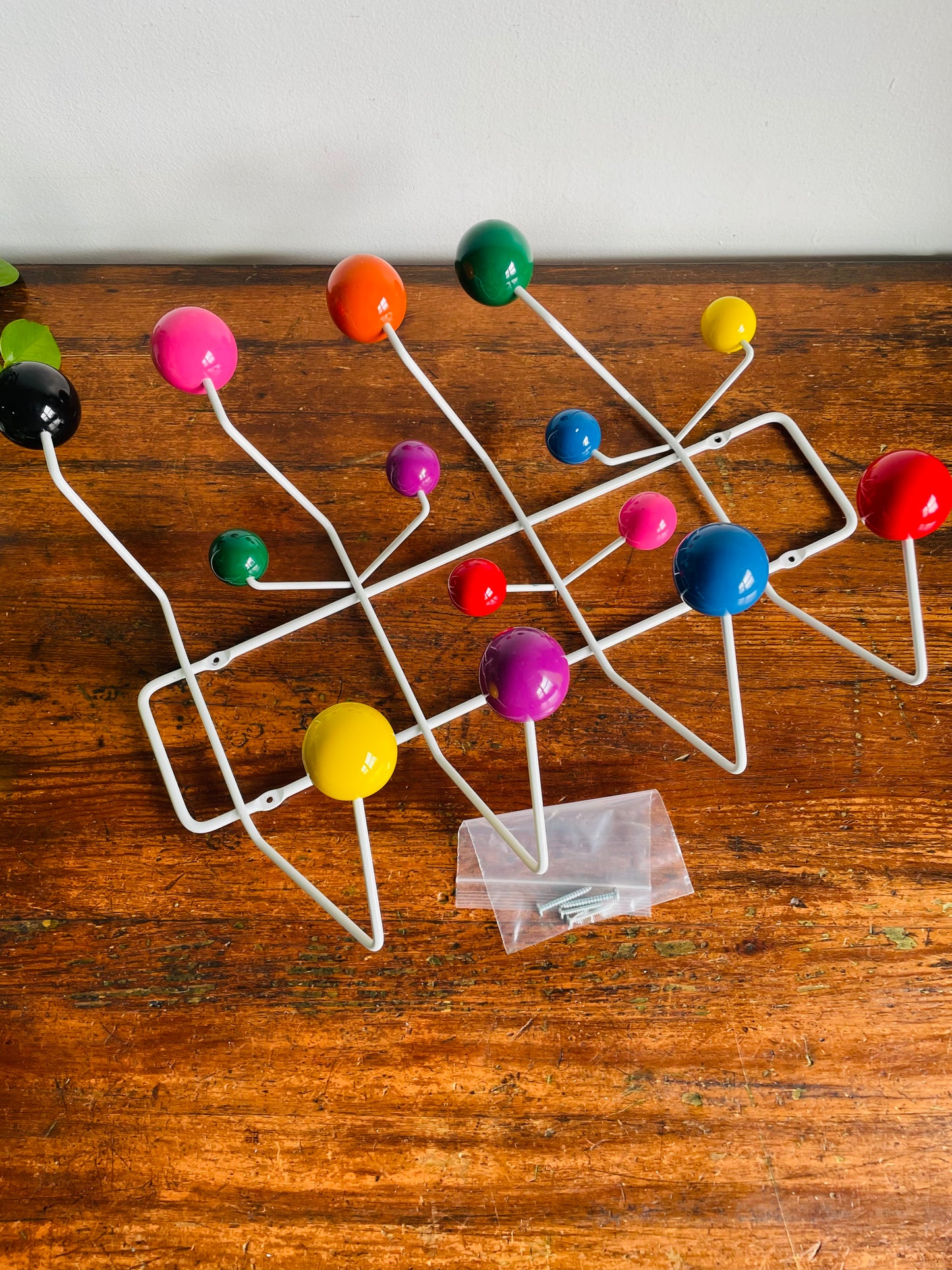 Vintage-Inspired Metal Hang It All Wall Hook Rack - Herman Miller Eames Style Replica Reproduction - Brightly Coloured Gumball Hooks