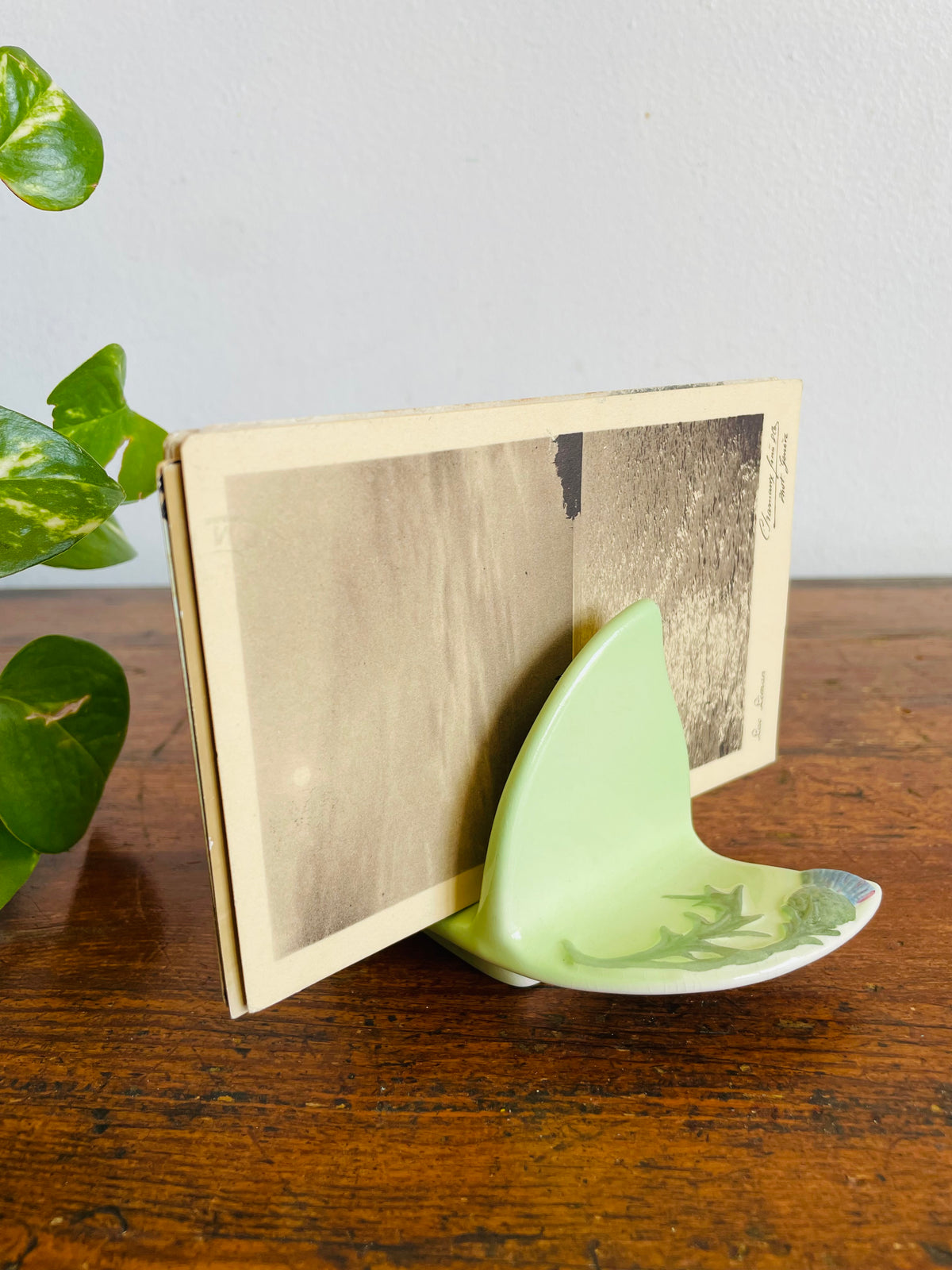 Vintage 1940s Pastel Green Royal Winton Grimwades 2-Slice Toast Rack Holder with Scottish Thistle Flower Design - Made in England - Also Great for Holding Photos, Mail, Postcards, Etc.