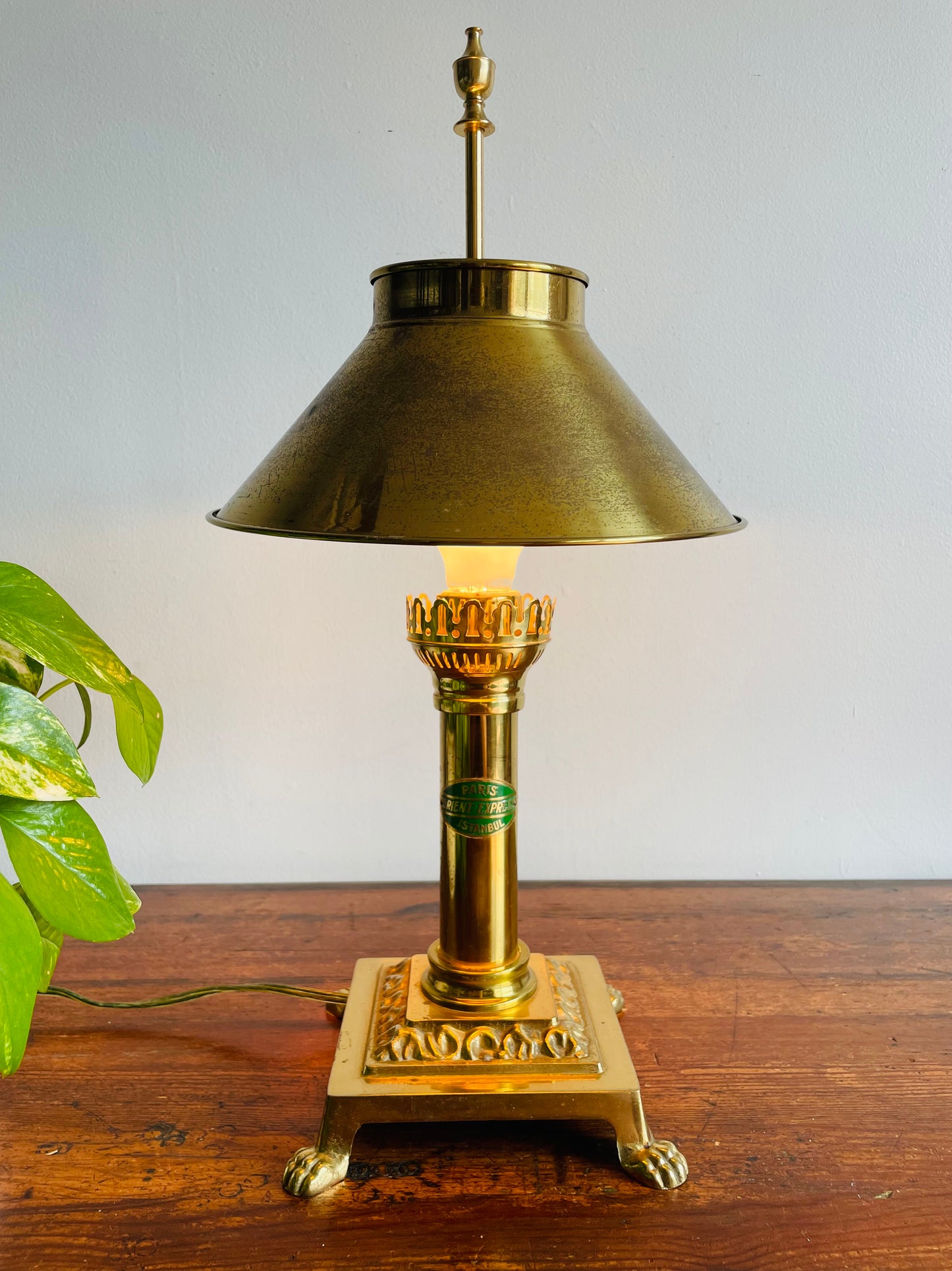 Solid Brass Orient Express Paris-Istanbul Table Lamp - Shade Can Adjust to Preferred Height