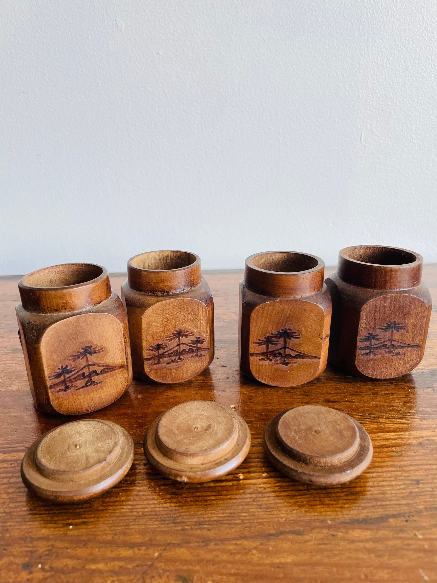 Miniature Wall Mount or Standing Shelf with Wooden Jars & Nature Scene - Makes a Great Spice Rack!