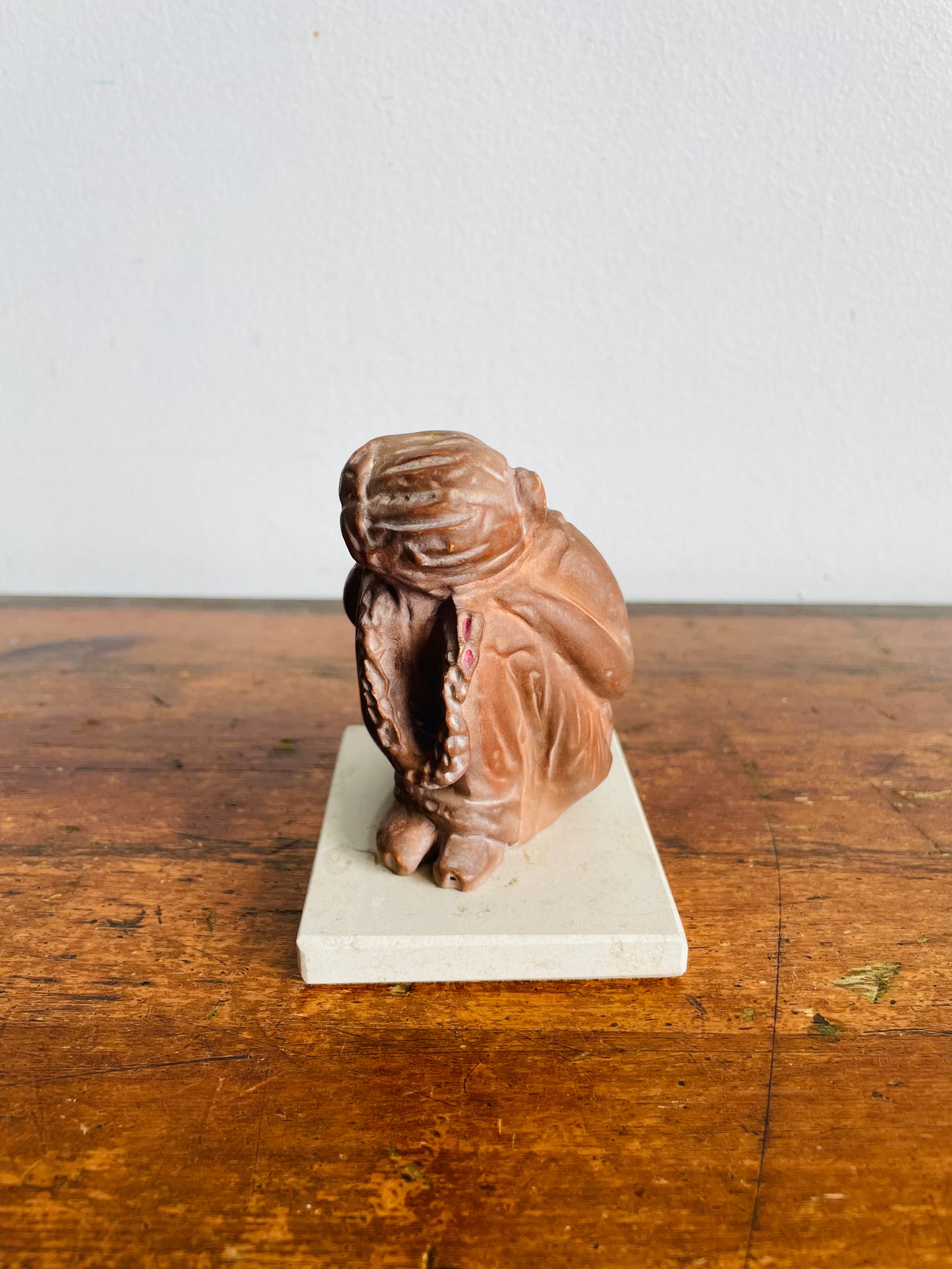 Vintage Tanagra Terracotta Clay Sculpture of Little Sleeping Girl - Greek Statuette - Hand-Patinated Reproduction from Mold Made from Impression of Original Exhibited at the Louvre