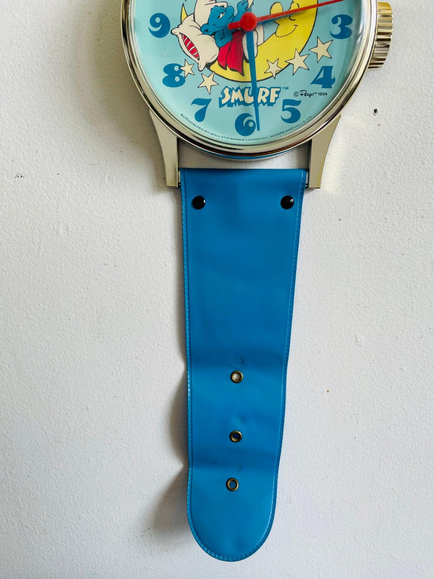 Vintage 1984 Bedtime Smurf on the Moon Giant Watch Wall Clock - Bradley Time Division - Requires 1 AA Battery (Not Included) - Tested / Works!