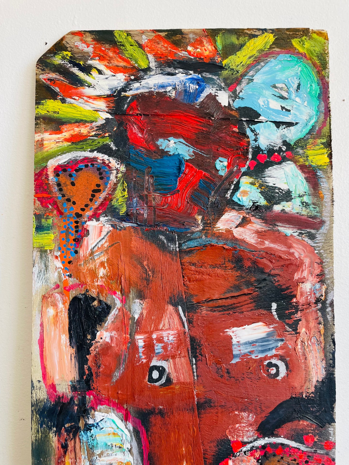 Original Art Abstract Painting on Wood of Nude Woman with Heart & Colourful Background - Purchased from an Artist's Estate in Fort Erie, ON - No Shipping
