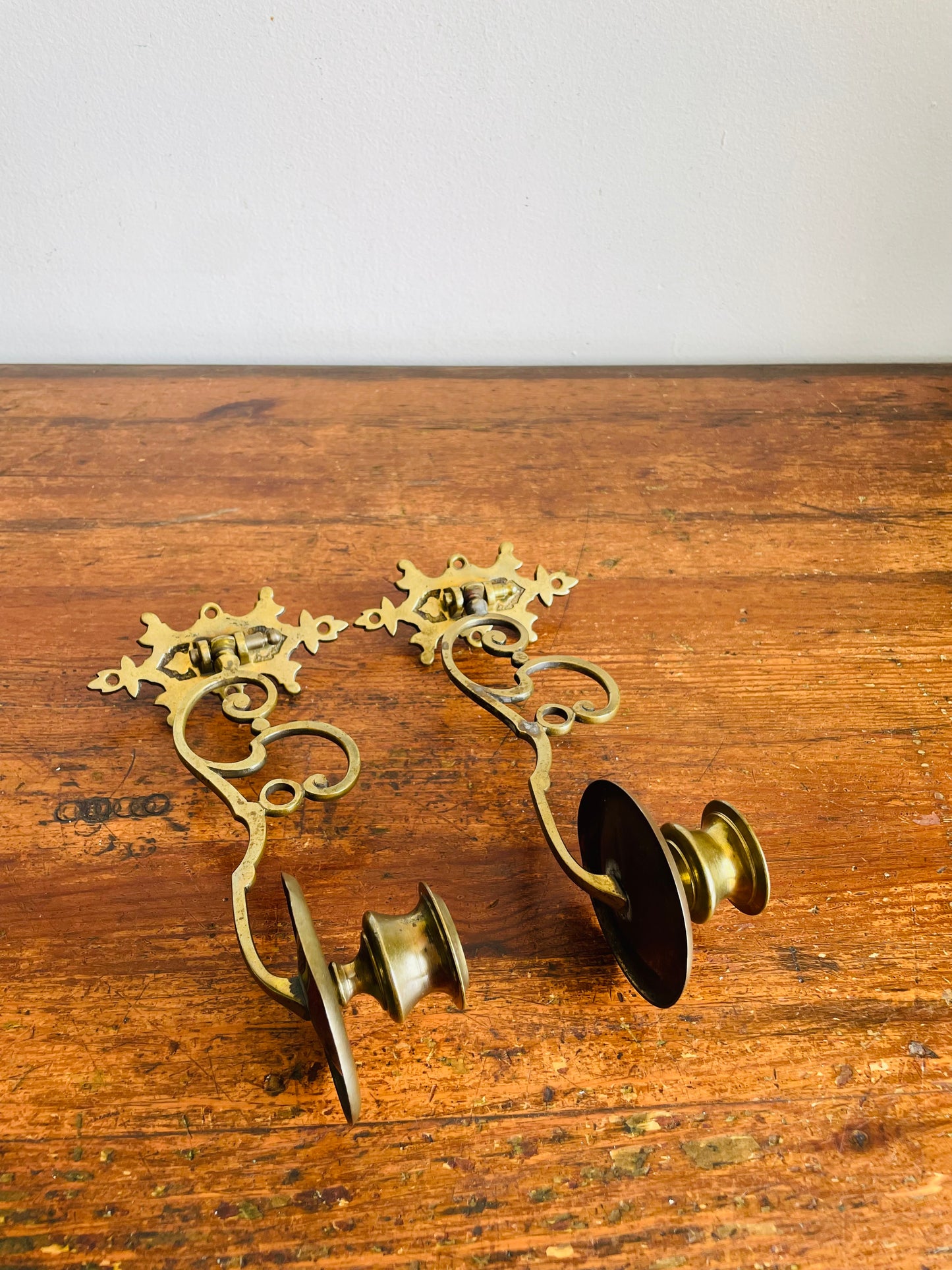 Vintage Wall Mount Solid Brass Candle Holder Piano Sconces with Scroll-Work Arms & Swing Mechanism - Can Rotate 180 Degrees - Set of 2