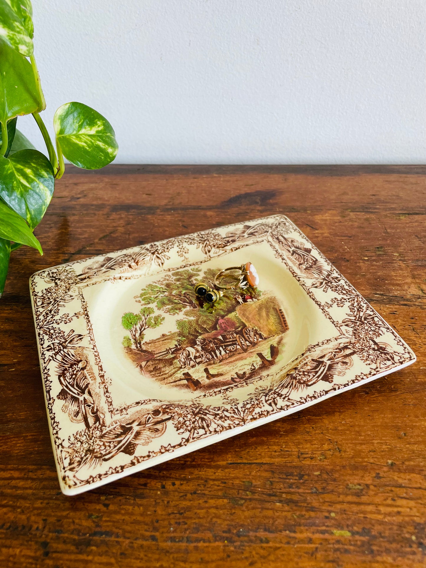 Vintage Royal Staffordshire Pottery A.J. Wilkinson Ltd. Rural Scenes Trinket Dish Plate - The Biarritz - Made in Great Britain