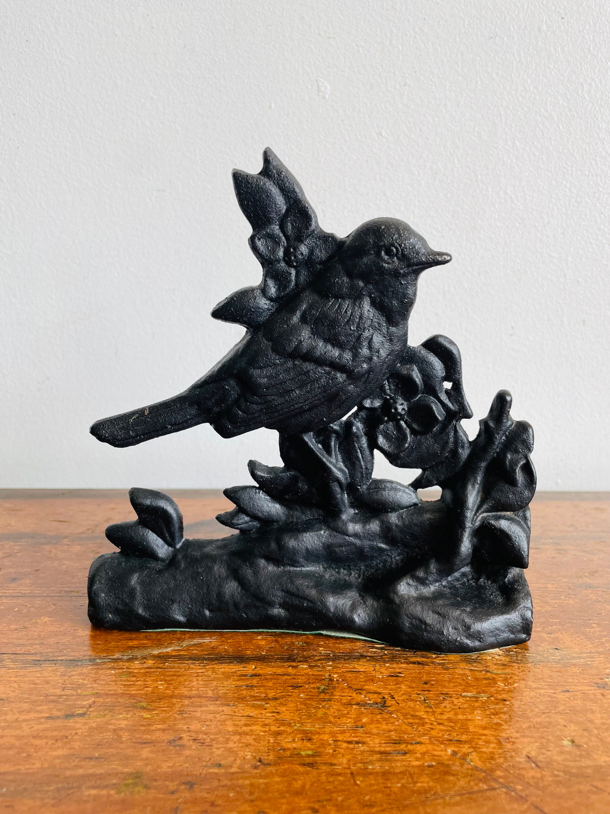 Vintage Heavy Black Cast Iron Faithful Robin Bird Doorstop or Bookend