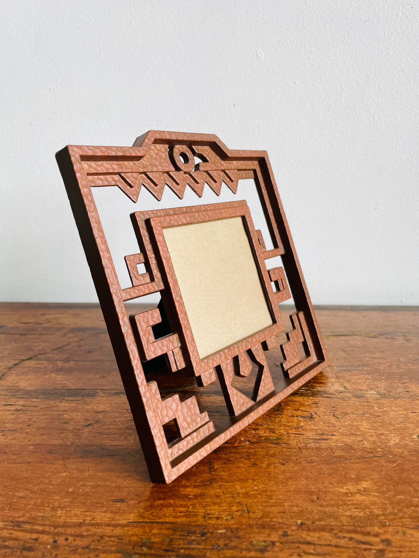 Vintage 1993 Southwest Style Copper Tone Hammered Metal Picture Frame with Easel Backing - Terragrafics Inc. - Made in Taiwan - 2.75" x 3.75" Photo Size
